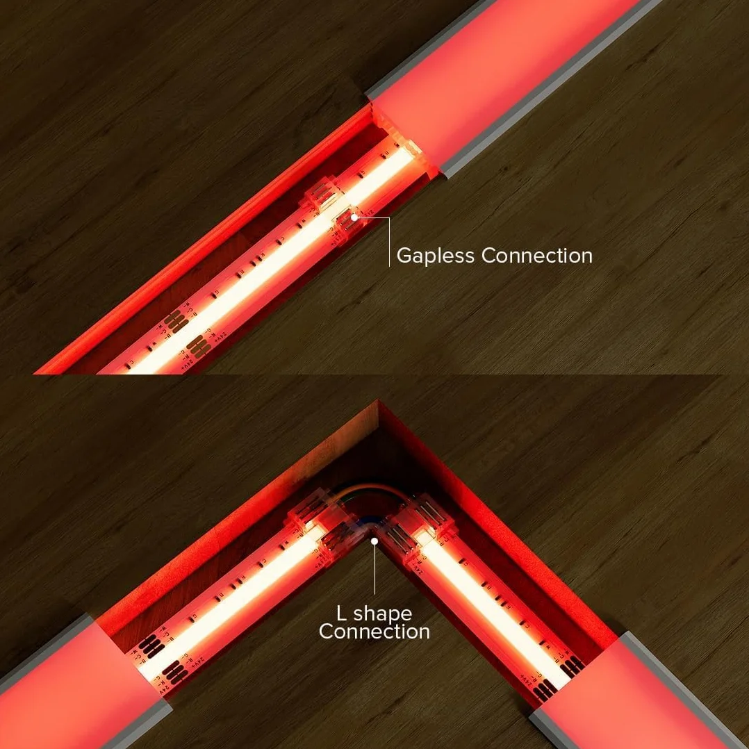 Zestaw złączy LED COB RGB+CCT 12mm 6-stykowy – 5szt do taśmy, 4szt narożniki w kształcie L, 4szt 10cm przedłużacze do przewodu, kompatybilny z taśmami LED FCOB 6-stykowymi RGB+CCT