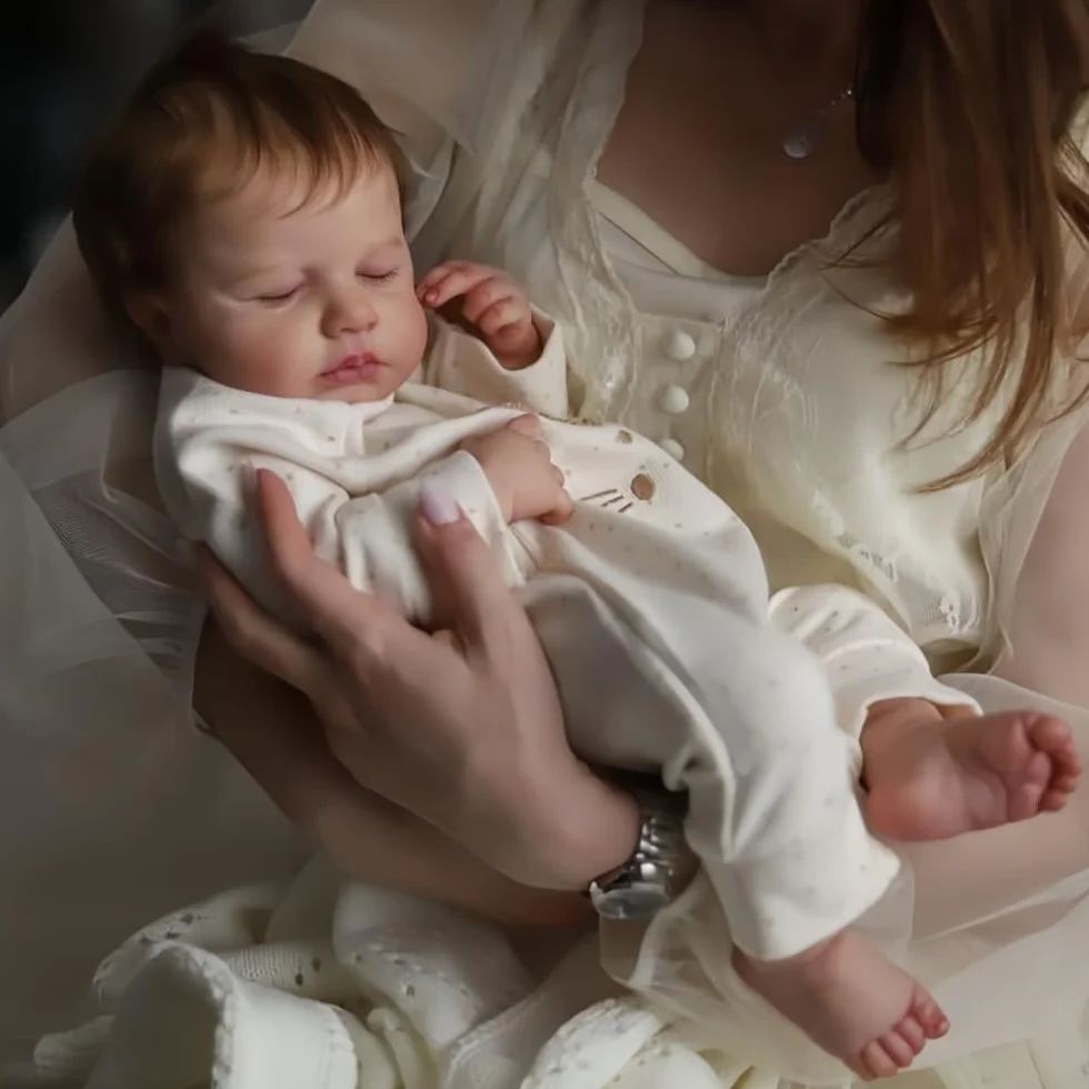 Lalka Reborn, realistyczna lalka wyglądająca jak prawdziwe dziecko, zamknięte oczy, uśmiechnięta dziewczyna, 50 cm, ręcznie wykonana, zmywalna, miękkie winylowe ciało (kolor kremowy)