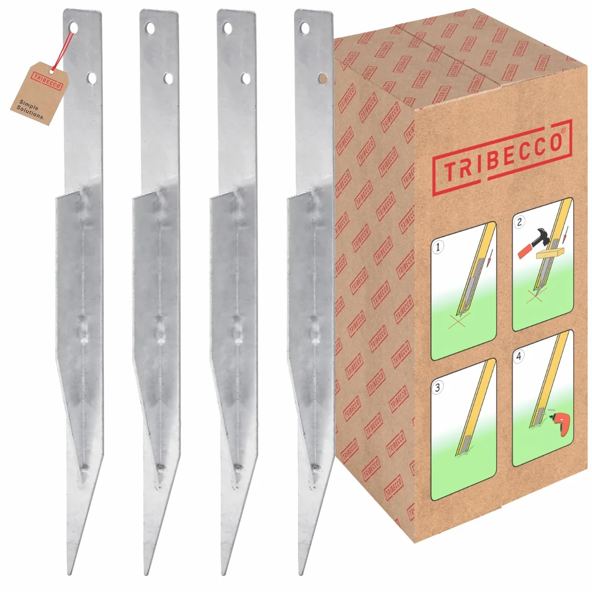TRIBECCO® 4 x kotwa do huśtawki, kotwa gruntowa do huśtawki, do stabilizacji, kotwy gruntowe do domków zabaw, wież zabaw, huśtawek itd.
