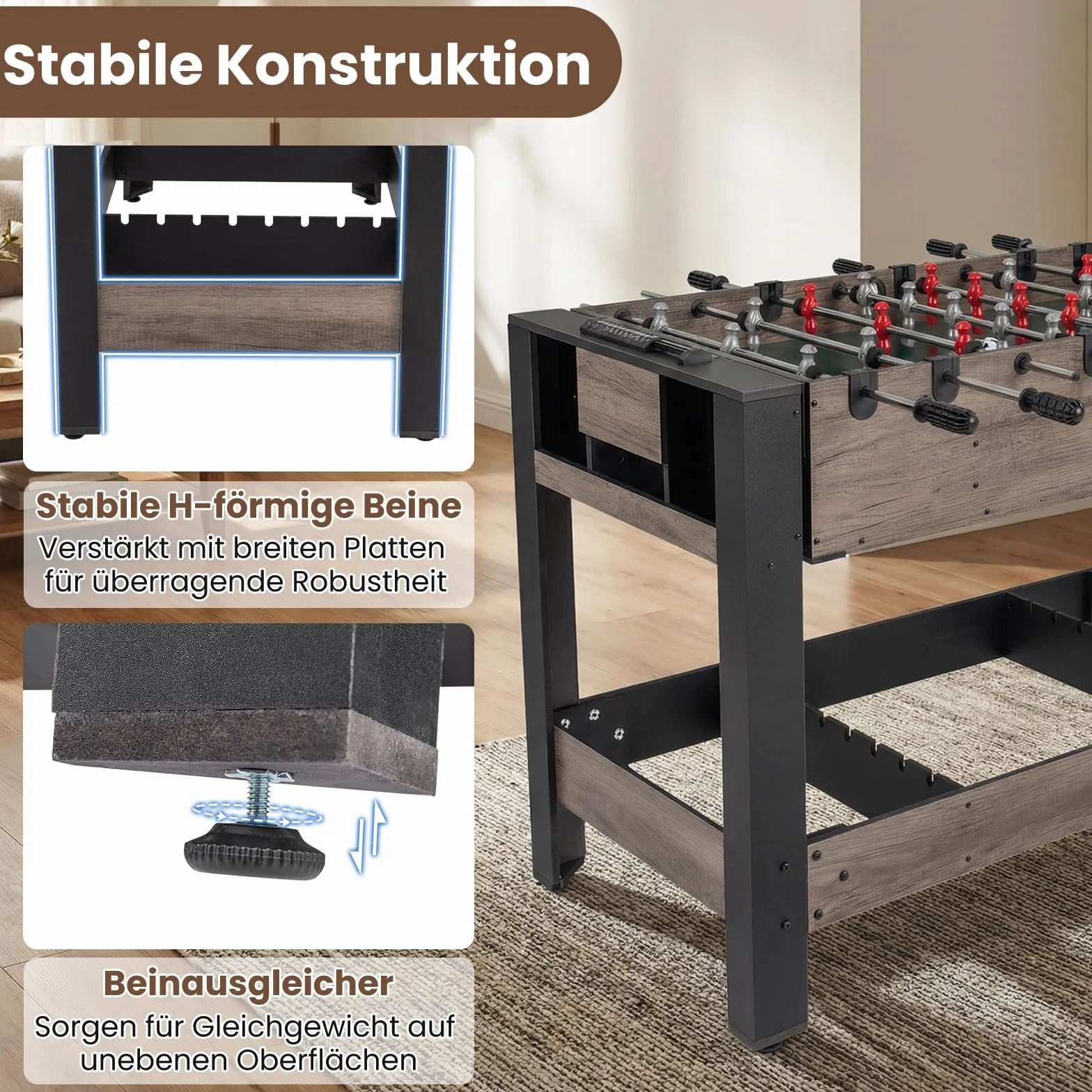 COSTWAY Wielofunkcyjny stół do gry 3 w 1, obrotowy, wielofunkcyjny stół do gry w piłkarzyki, bilard i tenis stołowy, kompletny zestaw z akcesoriami do pokoju zabaw, baru, stołu do gry w piłkarzyki dla