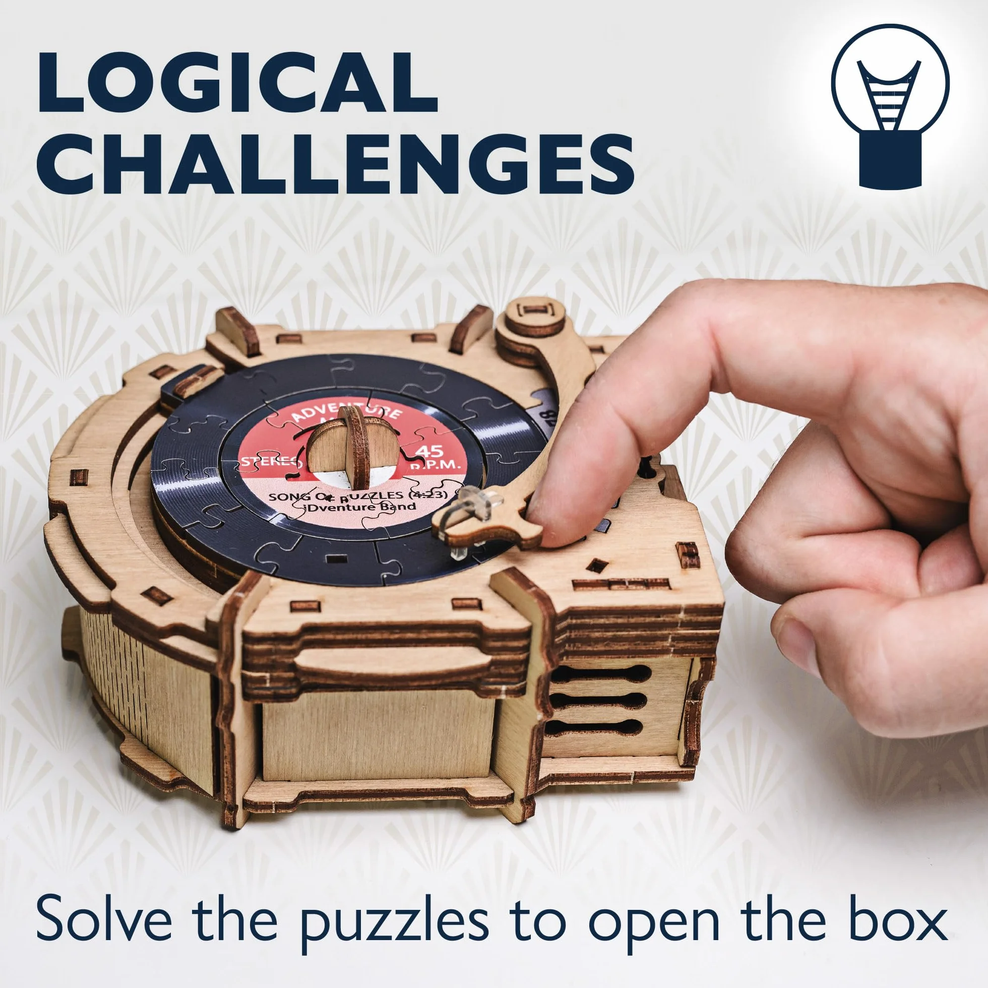 iDventure Cluepuzzle Record Player - pudełko z puzzlami z układanką - gra Escape Room - pudełko na prezent - skrzynia skarbów - drewniane puzzle 3D - sekwencyjne pudełko z puzzlami dla dorosłych