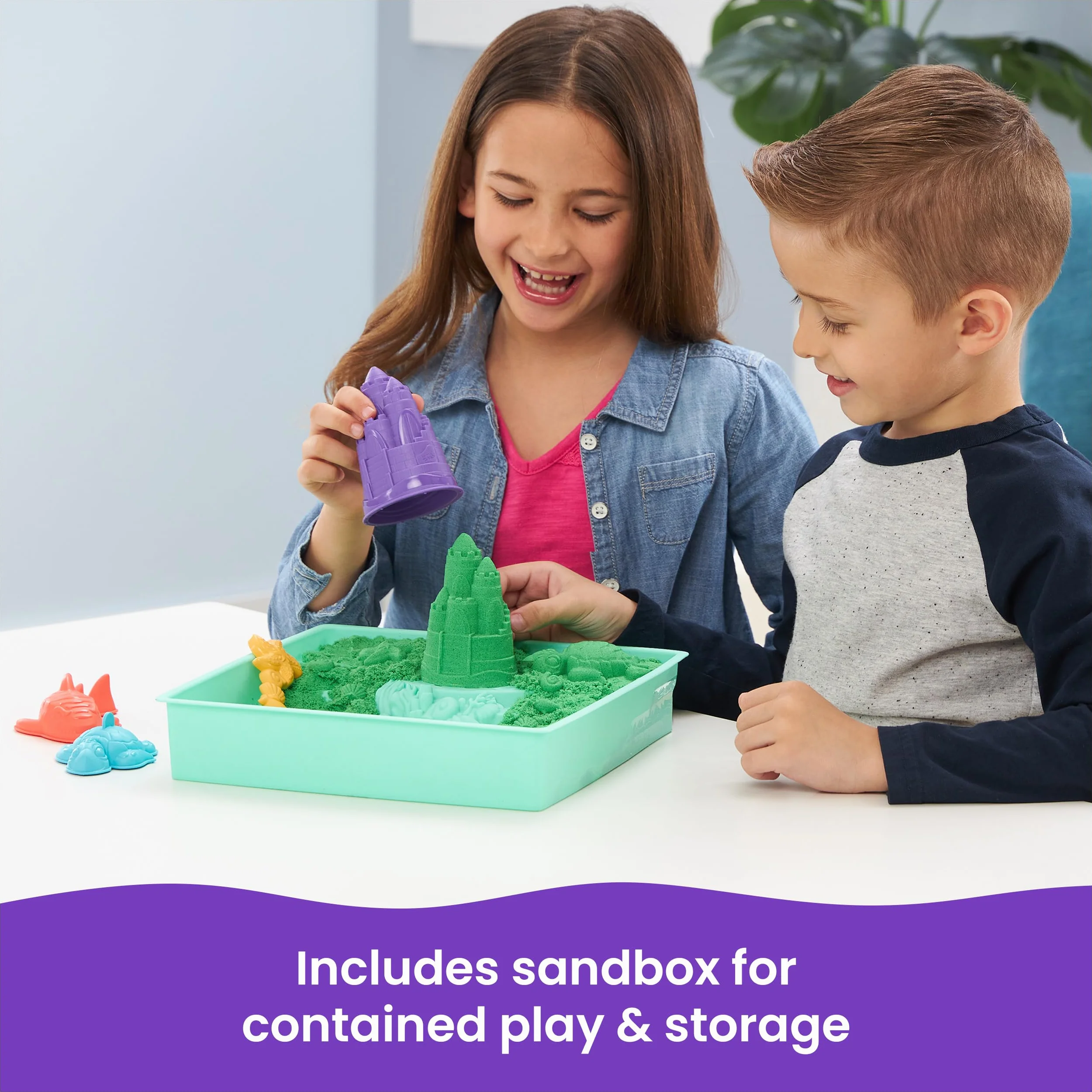 Kinetic Sand - Zestaw piaskownica. Zielony piasek do zabawy