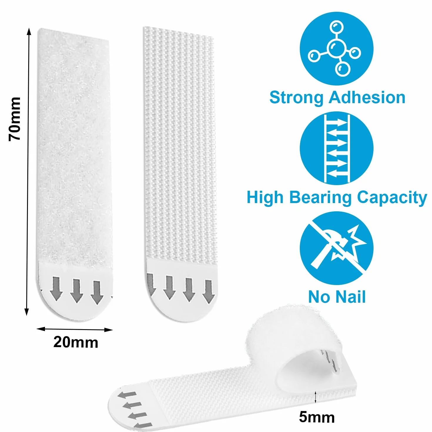 48-częściowe paski do zawieszania obrazów, 24 par wytrzymałych pasków do zawieszania obrazów, bez gwoździ, wodoodporne paski do zawieszania na ścianie, białe 20 mm x 70 mm