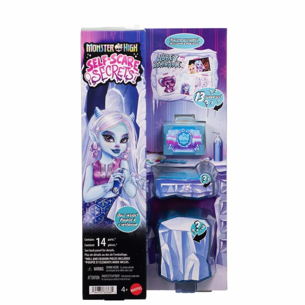 Monster High Straszyrelaks self-care Abbey Bominable Zestaw lalka i akcesoria-niespodzianki JHK44