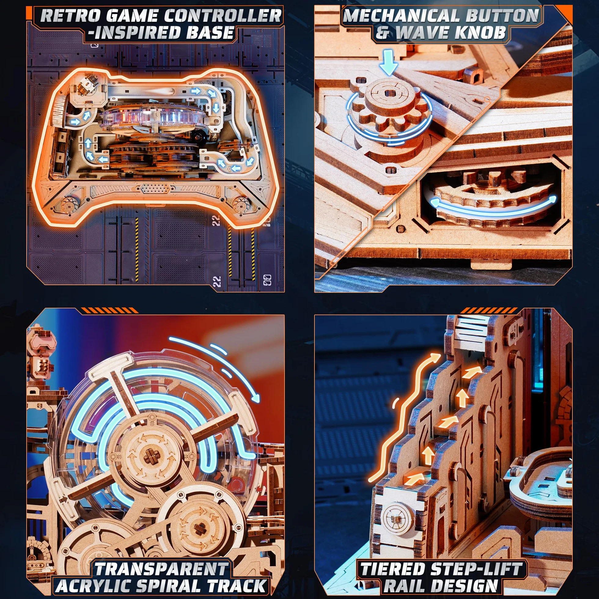 ROBOTIME Drewniane puzzle 3D Gear Ball Challenge - mechaniczny zestaw modeli labiryntu dla dorosłych i nastolatków, 653 szt. zabawka prezent STEM, projekt kontrolera do gier, EGC01