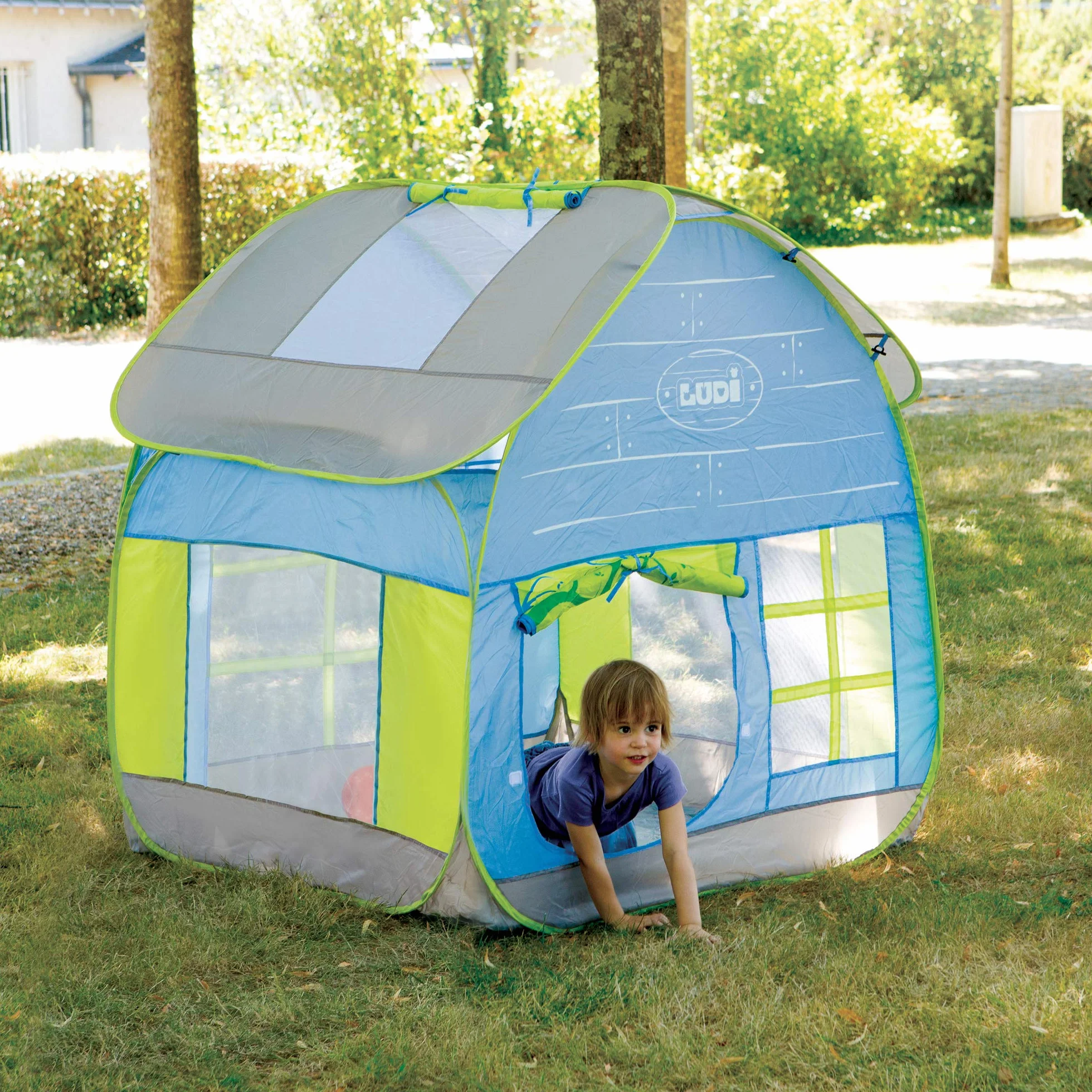 LUDI - Domek ogrodowy Pop Up, domek letniskowy - duży namiot do zabawy, odporna tkanina anty-UV, izolacja podłogi, duża wentylacja - łatwy do zainstalowania i przechowywania system Pop Up - od 2 lat
