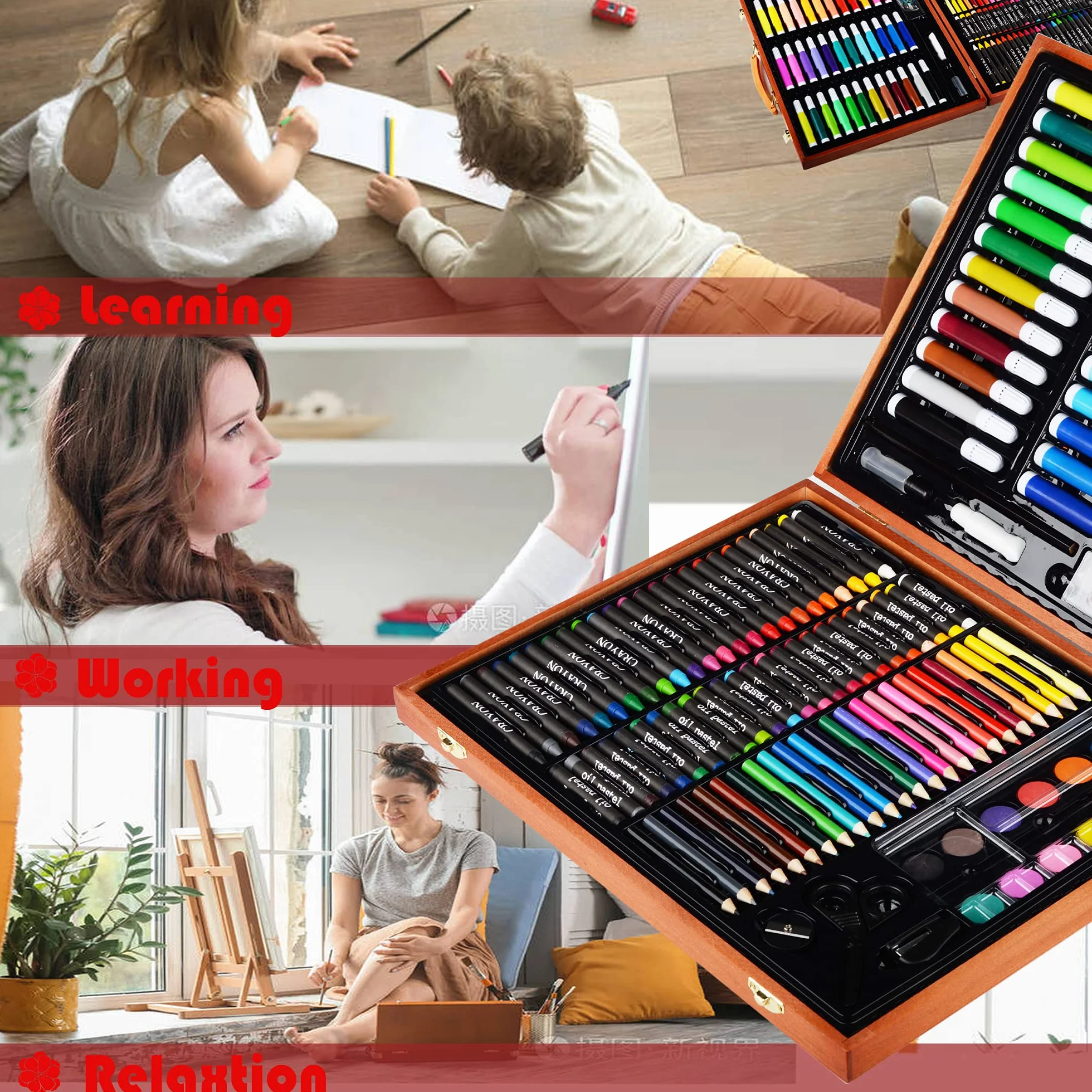 KINSPORY 150 PCS Zestaw artystyczny dla dzieci, Deluxe Pudełko do malowania, Kolorowanie Rysowanie Przybory artystyczne Prezent dla artystów Nastolatki Chłopcy Dziewczynki 4 5 6 7 8 9 10 11 12