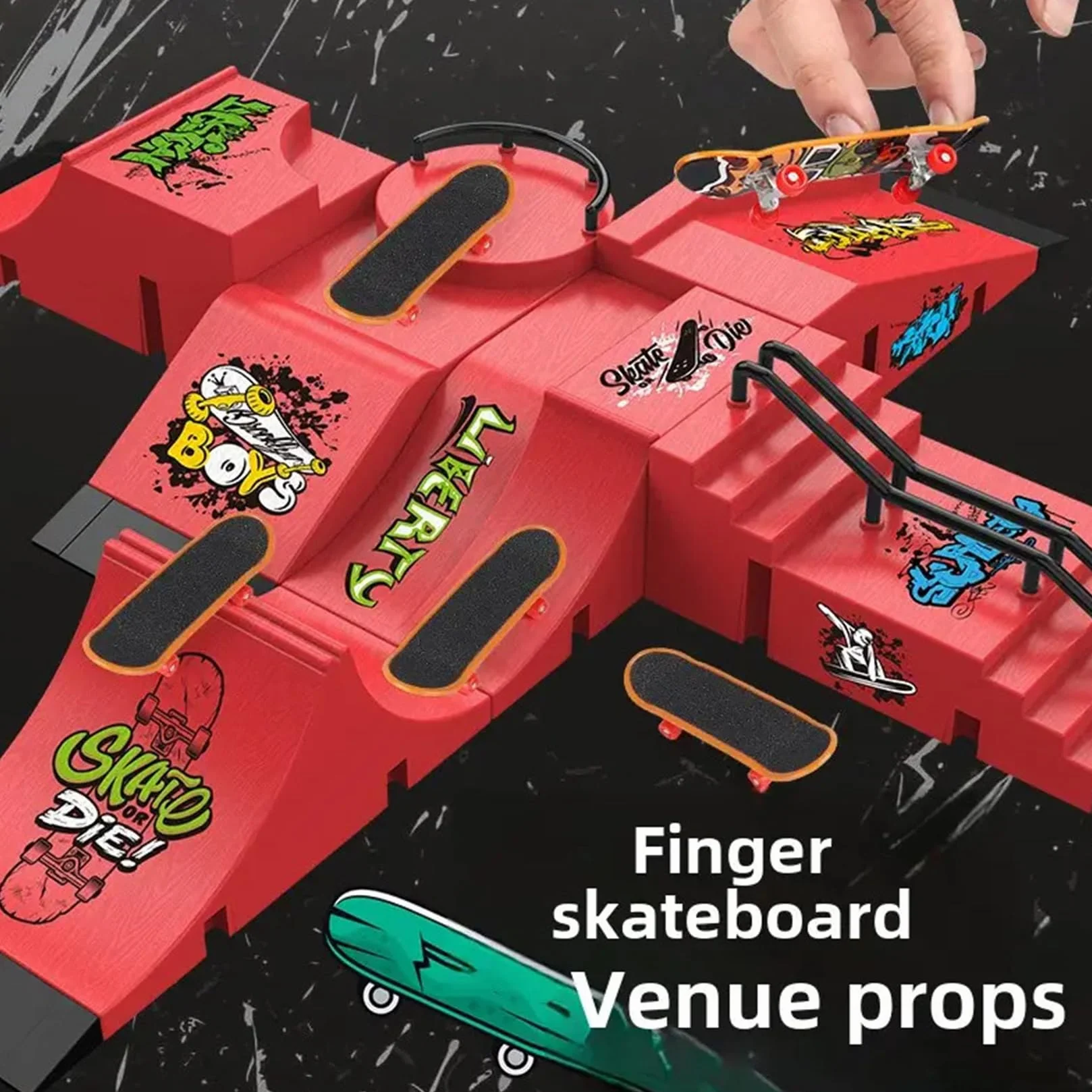 Mini Fingerboard Finger Skateboard Zestaw Akcesoriów do Rampy z 1 Deskorolką Na Palec i Zapasowymi akcesoriami Ultimate Sport Training Requisiten (A)