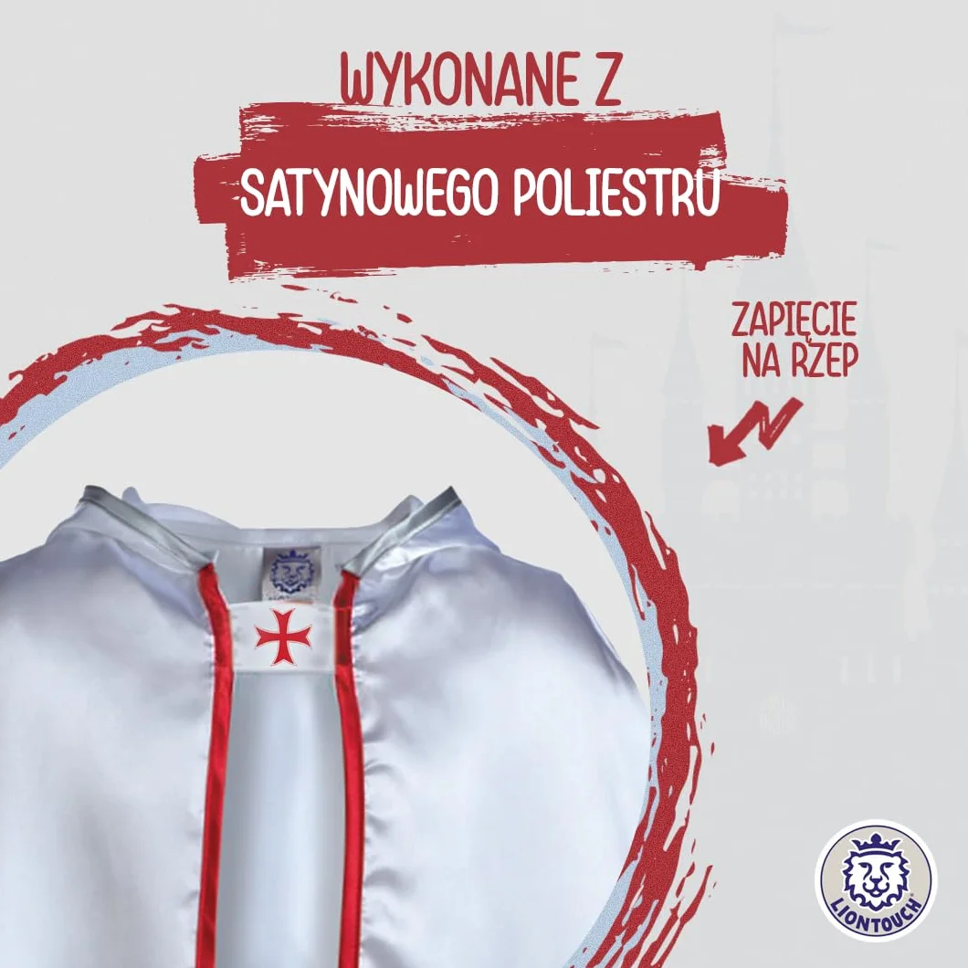Liontouch Maltańska peleryna rycerza, średniowieczny płaszcz do zabawy dla dzieci z klasycznym motywem czerwonego krzyża, przebieranki, fantazyjne sukienki i kostiumy królewskie dla dzieci