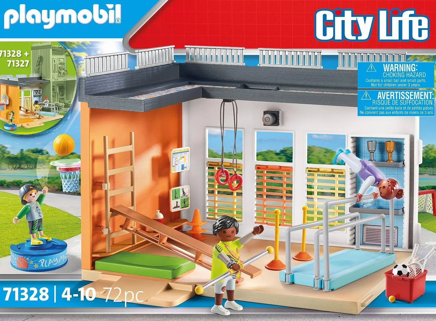 PLAYMOBIL City Life 71328 Rozbudowa "Hala sportowa" z obręczą do koszykówki, słupkami do slalomu, bramką do piłki nożnej, akcesoriami do tenisa i nie tylko, zabawki dla dzieci w wieku, od 4 lat