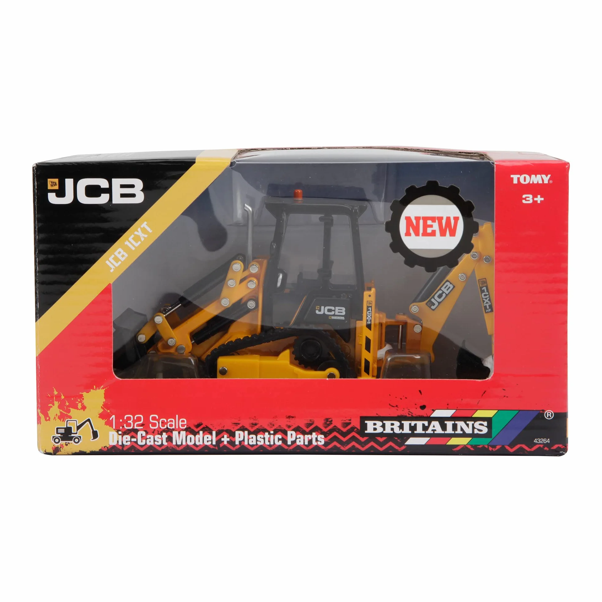 Britains JCB Farm Tomy Toys, koparko-ładowarka gąsienicowa, ciężarówka 1:32 JCB 1CXT, zabawka kolekcjonerska, zabawka rolnicza w skali 1:32, odpowiednia dla kolekcjonerów i dzieci, 3 lata plus