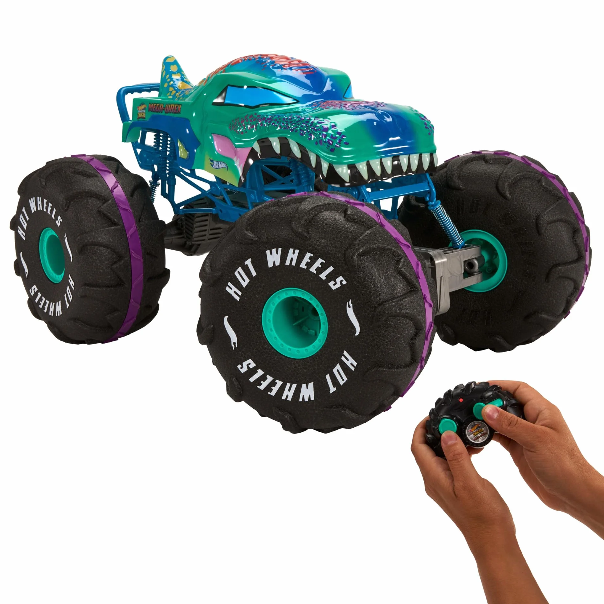 Hot Wheels Monster Trucks Zdalnie sterowany samochód, Mega-Wrex RC XL w skali 1/6, ponad 61 cm długości, HPK28