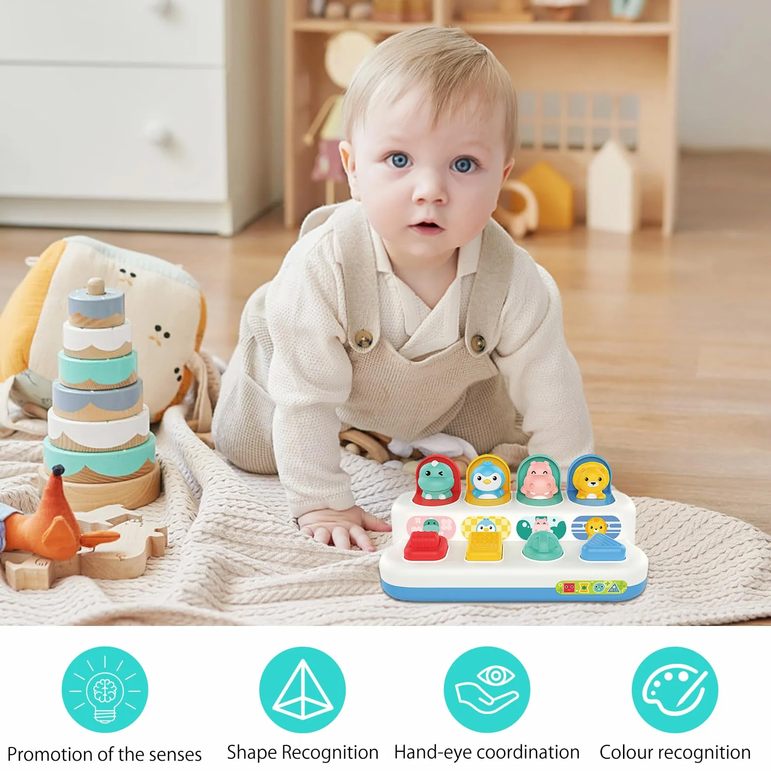 Pop up Baby Zabawka od 12 miesięcy, Montessori Zabawka od 1 roku Zabawka motoryczna od 6 miesięcy Wczesny rozwój Przyczyna & skutek Zabawka edukacyjna Niemowlęce prezenty na Wielkanoc Chłopiec
