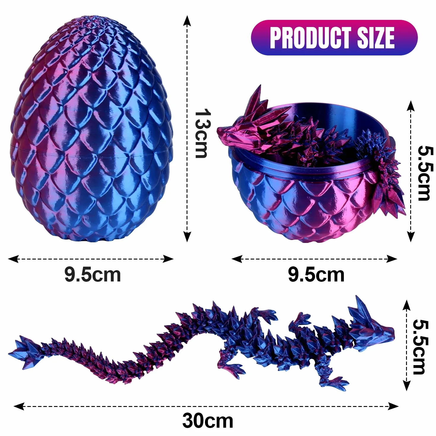Smok z nadrukiem 3D, realistyczne smocze jajka w jajku, przegubowy, w pełni ruchomy, kryształowy smok z jajkiem smoka, zabawka fidget dla dzieci i dorosłych, do domu, biura, zabawka na