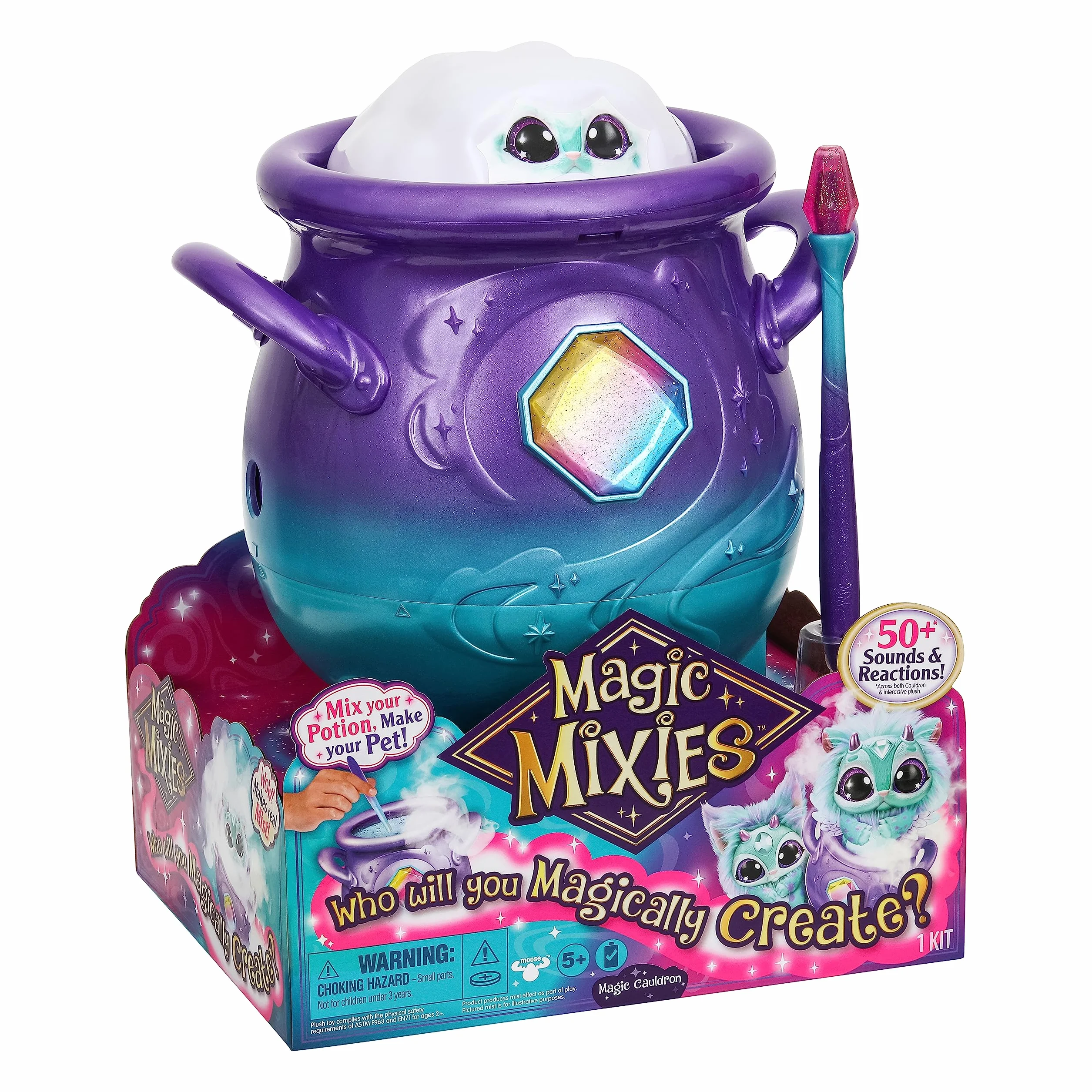 Magic Mixies Magiczny Kociołek Zamgławiający Fioletowy z Interaktywną Zabawką Pluszową 20 cm