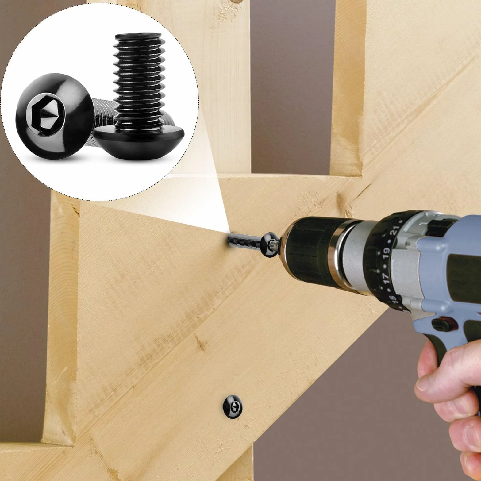 15 sztuk śrub z łbem soczewkowym M6 x 65 mm czarne śruby z łbem płaskim M6 304 stal szlachetna z gniazdem sześciokątnym pełny gwint śruby meblowe do projektów DIY, napraw mebli, montażu