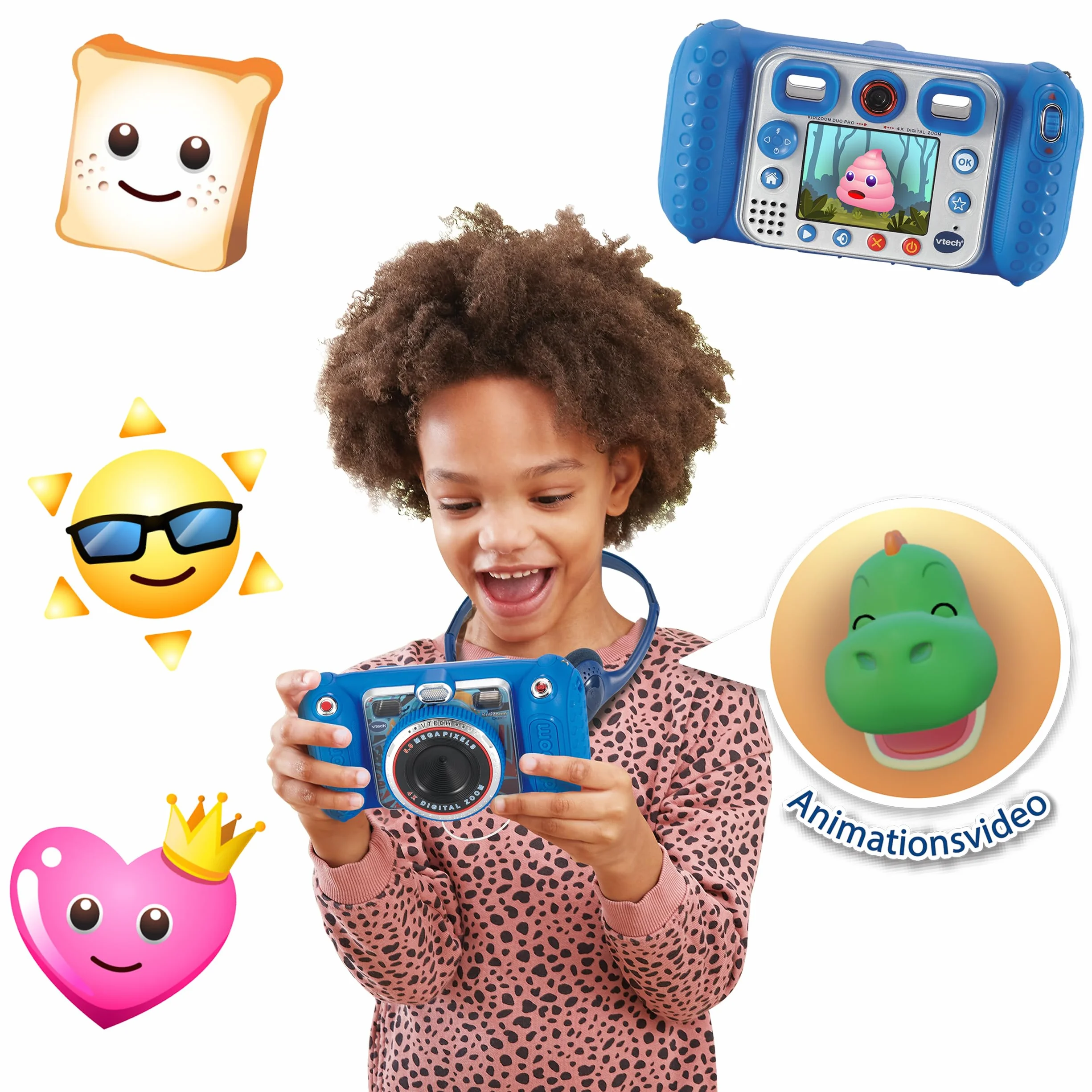 VTech KidiZoom Duo Pro Bundle z bezpłatną torbą – tylko na krótki czas – aparat dziecięcy z 2 kamerami, funkcją zdjęć i wideo, grania, odtwarzaczem muzyki i wieloma innymi, niebieski