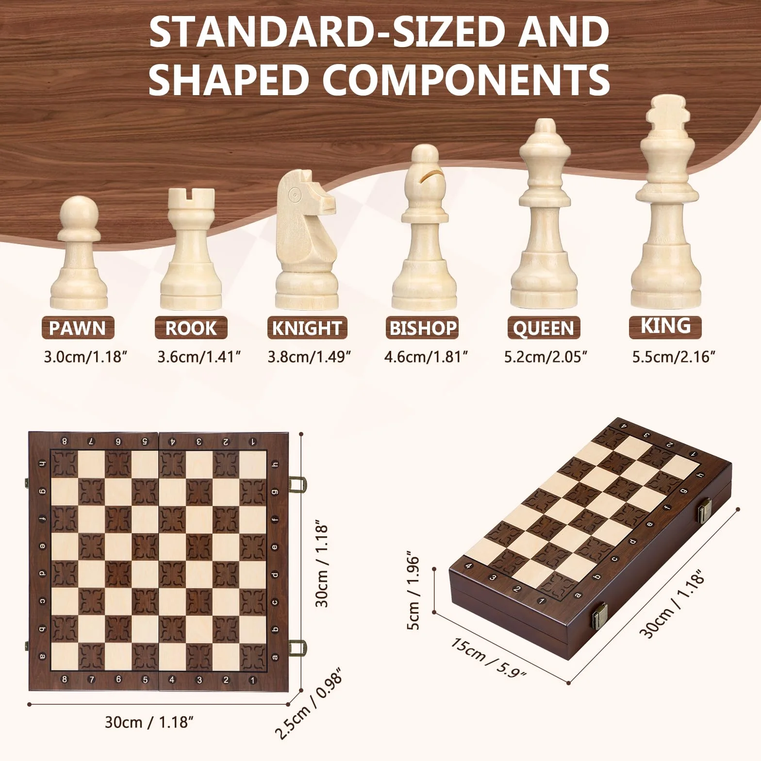 Peradix Magnetyczny drewniany zestaw szachowy dla dzieci i dorosłych, od 6 lat, składana szachownica 30 x 30 cm z 2 dodatkowymi królowymi, edukacyjna gra strategiczna do podróży i przechowywania