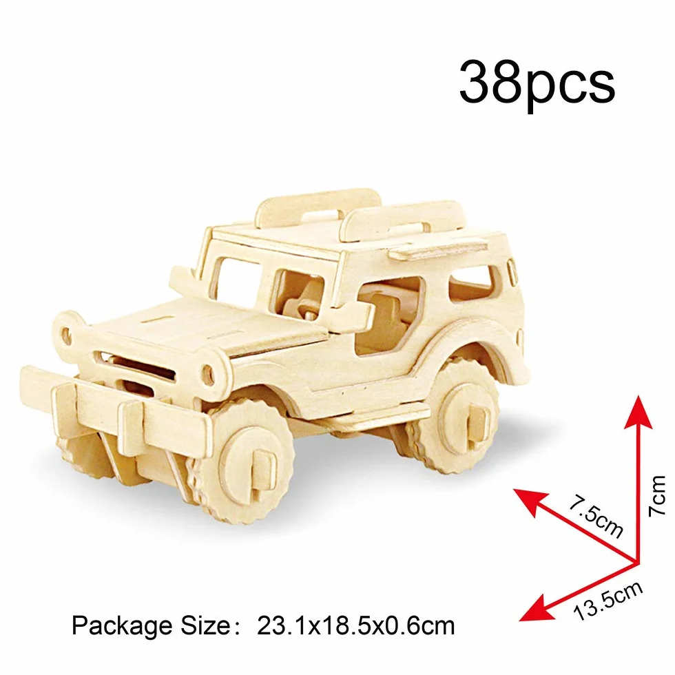Georgie Porgy Zestaw konstrukcyjny, drewniane puzzle 3D, wycinane drewniane modele dla dzieci, zabawka, zestaw 3 szt. (dwupłatowiec, terenówka, statek ratowniczy)