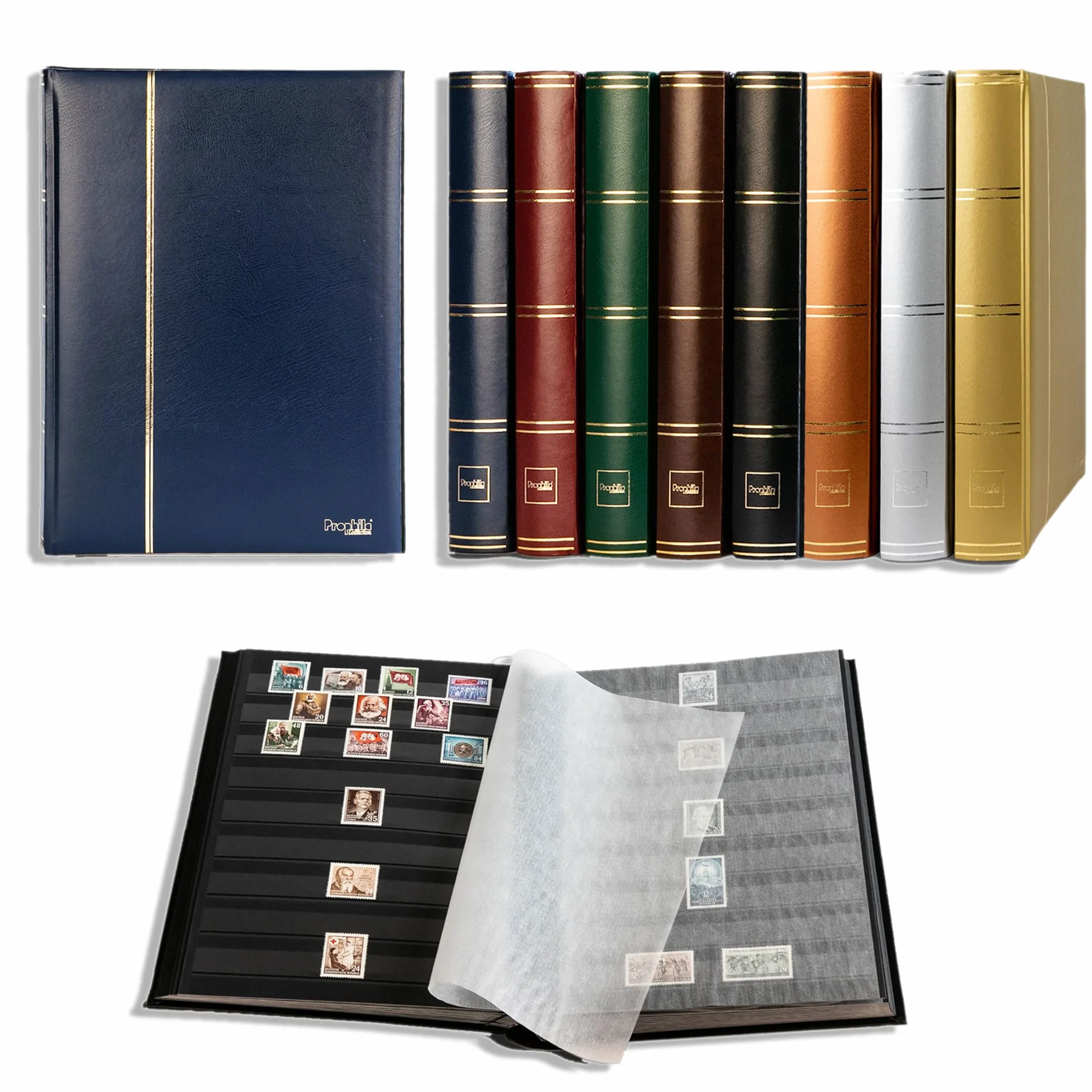 Prophila Stockbook znaczek album (nowy) 60 czarnych stron, niebieska okładka