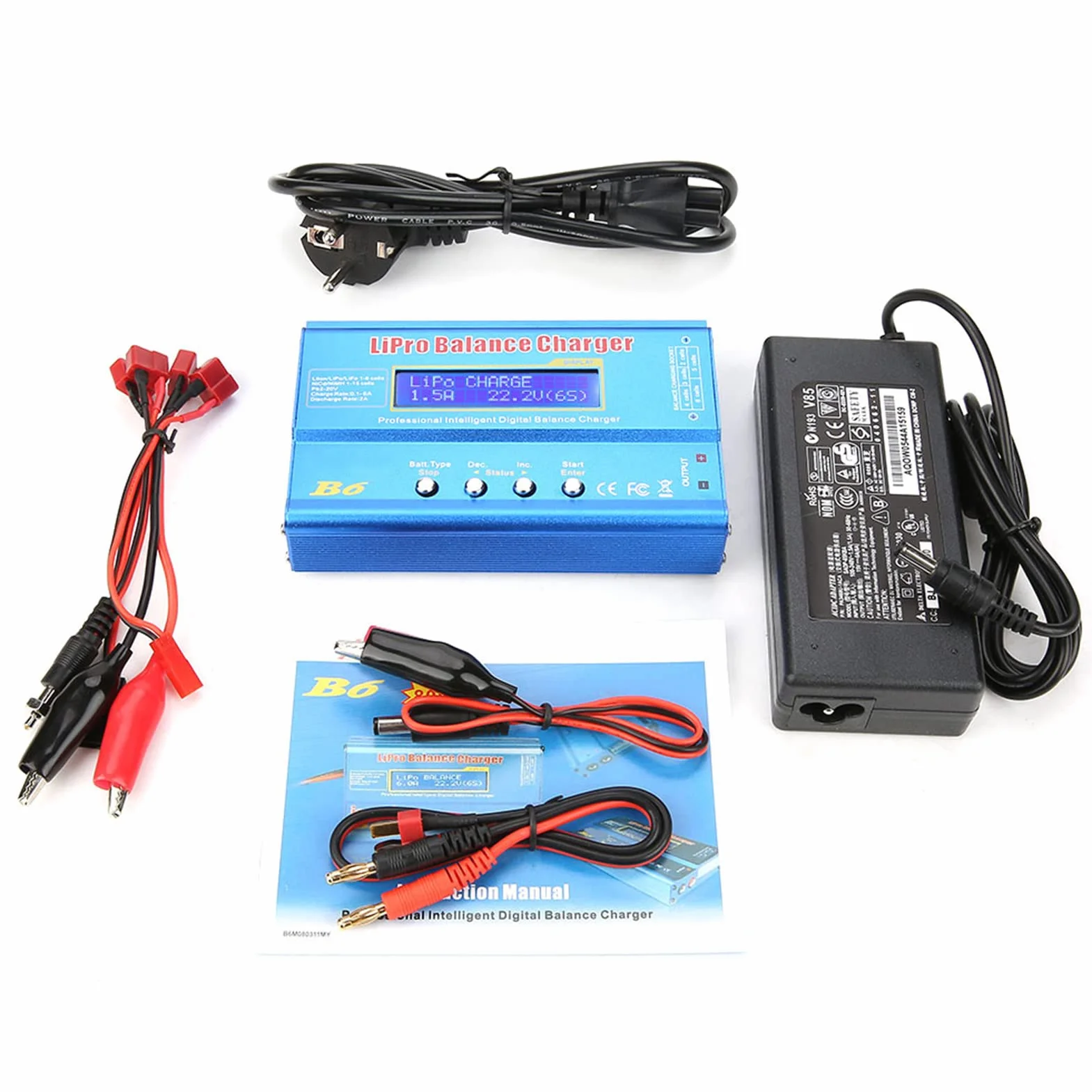 80W Ładowarka do Akumulatorów dla LiPo/Li-ION/LiFe (1-6S) i NiMH/NiCd (1-15S) z Wyświetlaczem LCD, Równoległym Ładowaniem i Adapterem DC 10-20V z wtyczką UE