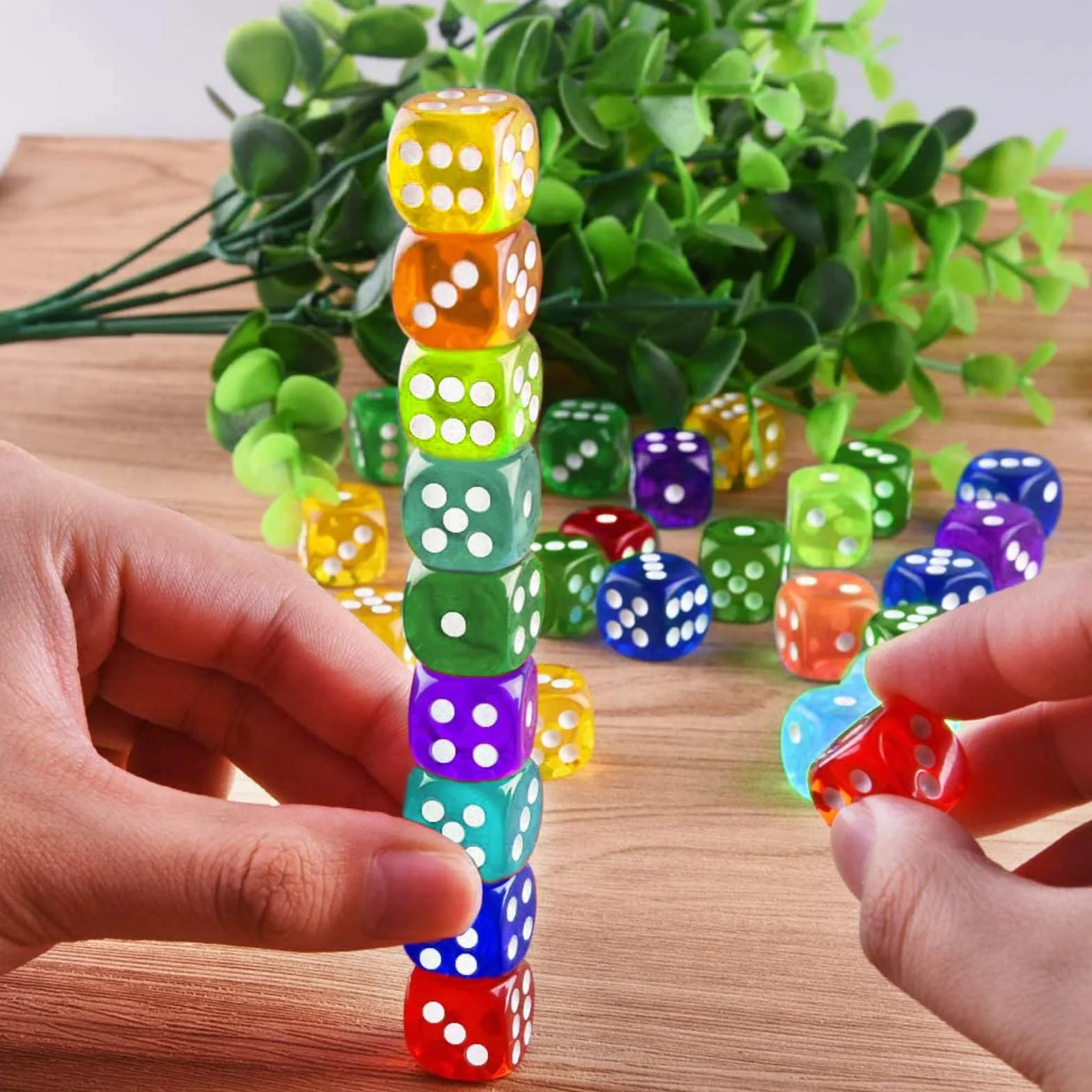 100 sztuk sześciostronnych kostek, D6 Dice, 10 kolorów, 14 mm, akrylowe, okrągłe kostki narożne, zestaw do tenisa, farkle, Yahtzee, Bunco lub matematyki edukacyjnej