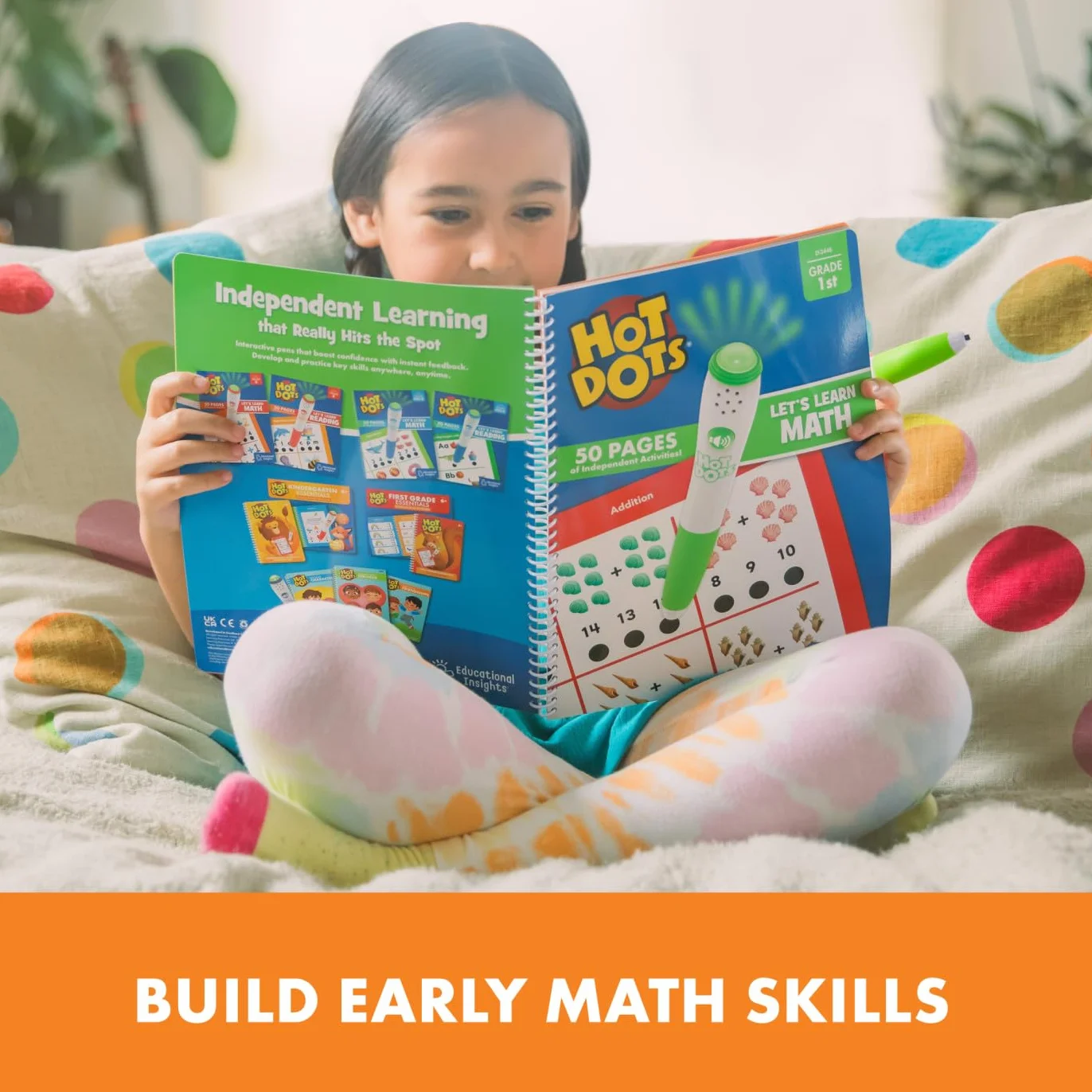 Learning Resources Nauka Matematyki dla Sześciolatków Hot Dots, Książka z zadaniami i pisak interaktywny z funkcją poprawy odpowiedzi, Ponad 100 zadań, Od 6 lat