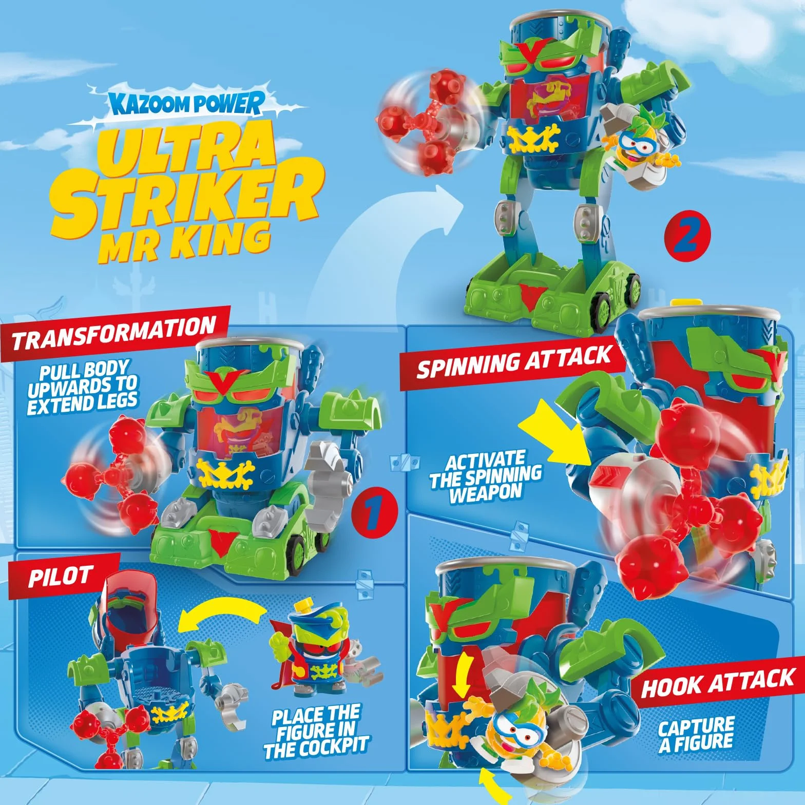 SUPERTHINGS - Ultra Striker Mr. King. Mr. King Ultra Striker Robot z serialu SuperThings Kazoom Power". Zawiera 1 Ultra Striker Robot, 1 Mr. King Exclusive