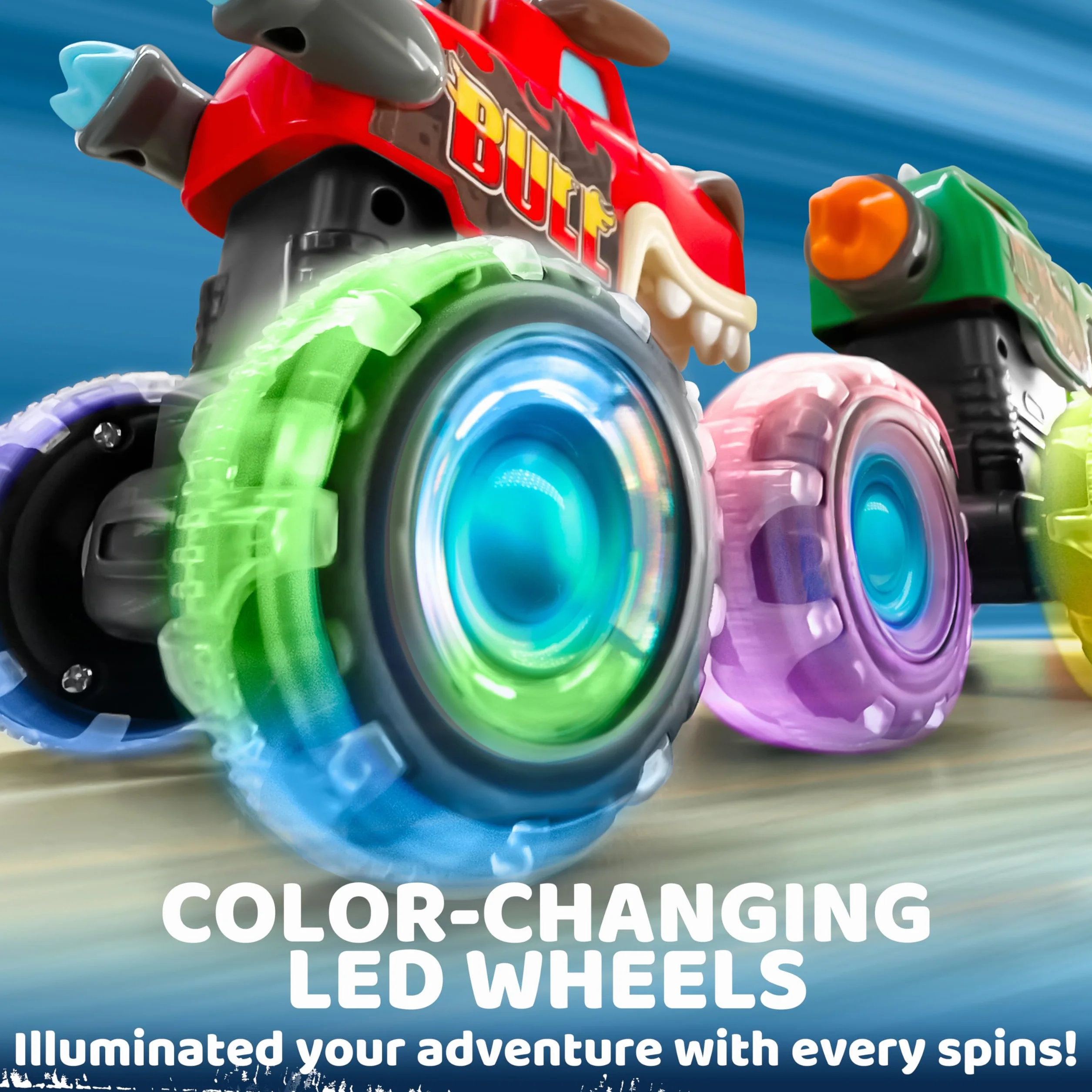 JOYIN 3 Pack zabawki Monster Truck dla chłopców i dziewczynek w wieku 1 2 3 4 5 6, samochody z podświetleniem aktywowanym ruchem, Monster Treads Lightning Wheels, prezent dla dzieci - zabawkowe
