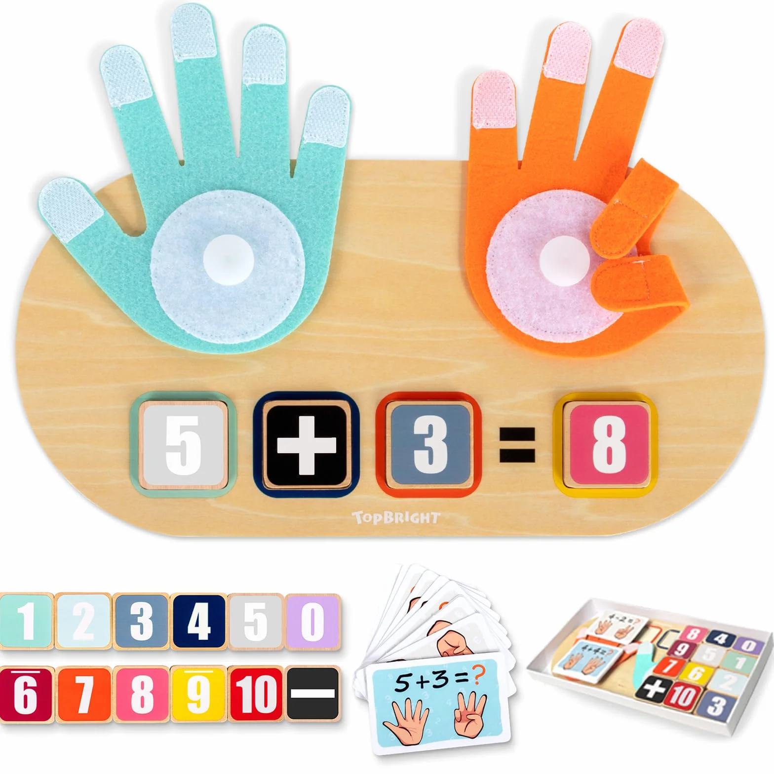 TOP BRIGHT Drewniana zabawka matematyczna do nauki liczenia dla dzieci, zabawka edukacyjna, zabawka edukacyjna dla dzieci w wieku 3, 4, 5 lat, dla chłopców i dziewczynek, prezent