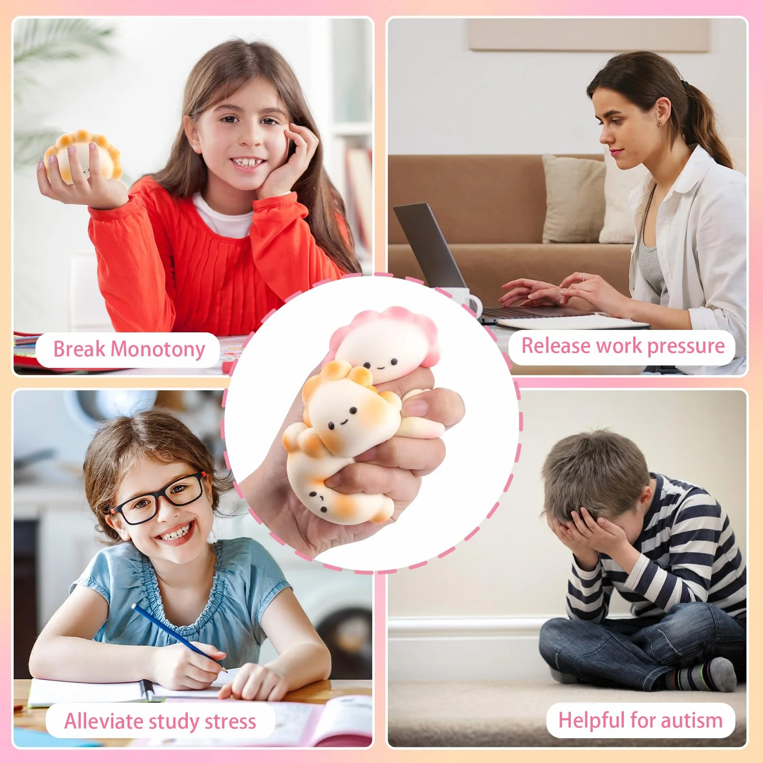 Anboor 4 SZT. Małe zabawki typu squishy z wypełnieniem - powolnie napełniające się zabawki sensoryczne do wciskania dla dzieci i dorosłych, urocze kawaii zabawki do odstresowania do klasy, na urodziny