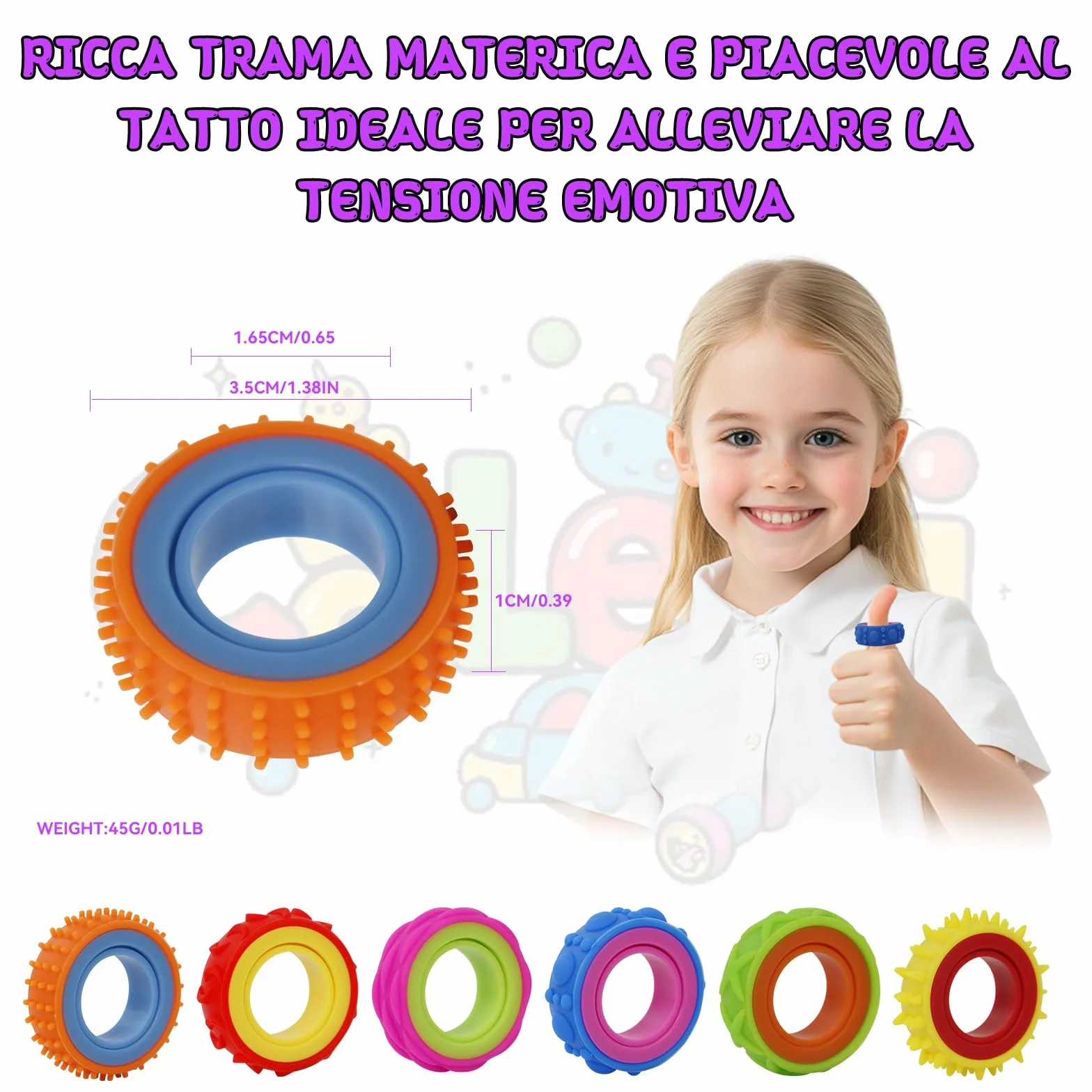 Sensoryczny Pierścień Fidget dla Dzieci i Dorosłych - Pierścień Antystresowy łagodzący lęk i Wspomagający ADHD. Zabawka Sensoryczna Pomoc z Autyzmem, Idealna do Szkoły i Biura, 12 Sztuk
