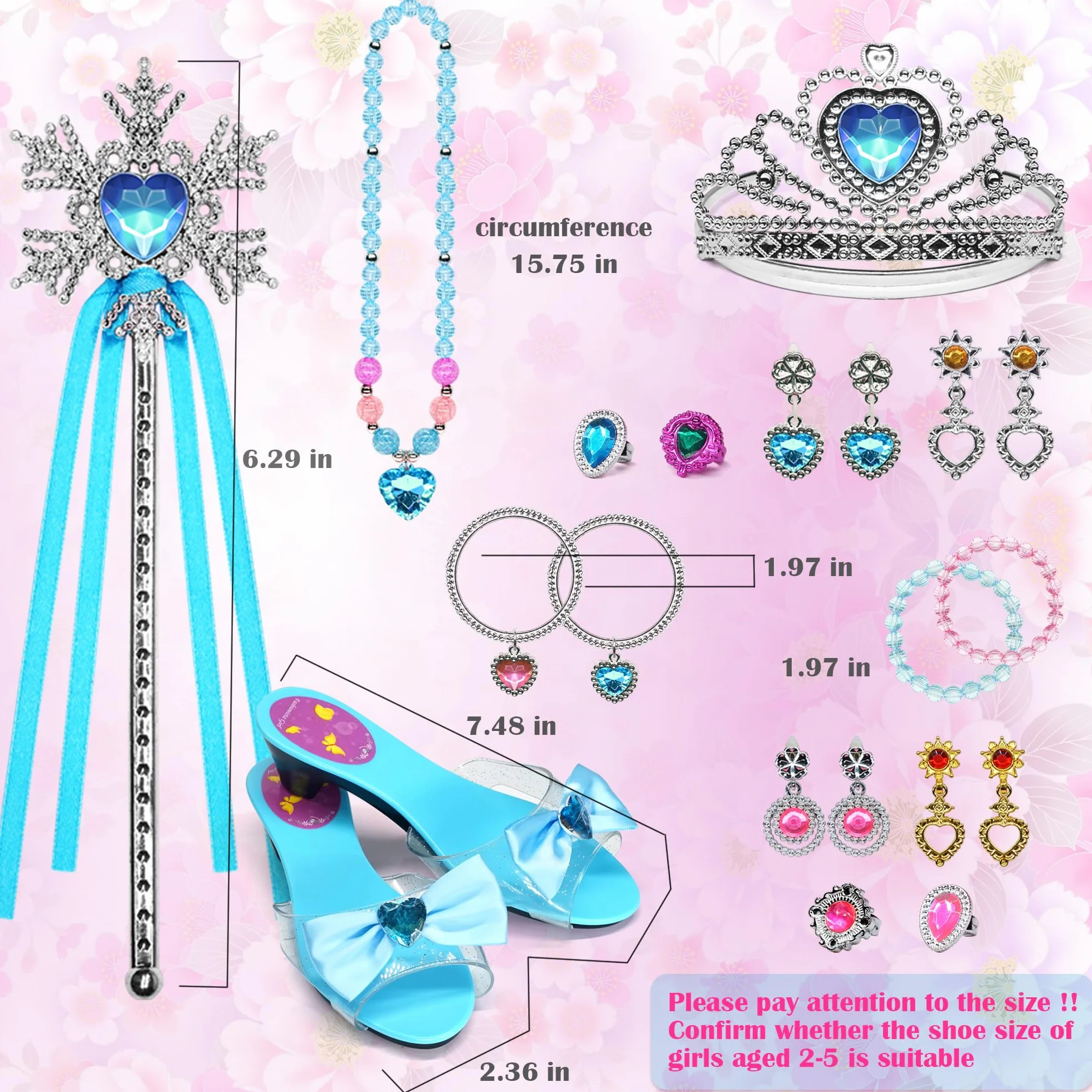 Princess Dress Up dziewczęce buty – buty dla małych dzieci do zabawy i udawanie biżuterii, zestaw akcesoriów, zabawka dla dzieci z koroną, pierścionek, bransoletka dla małych dziewczynek w wieku 3-6