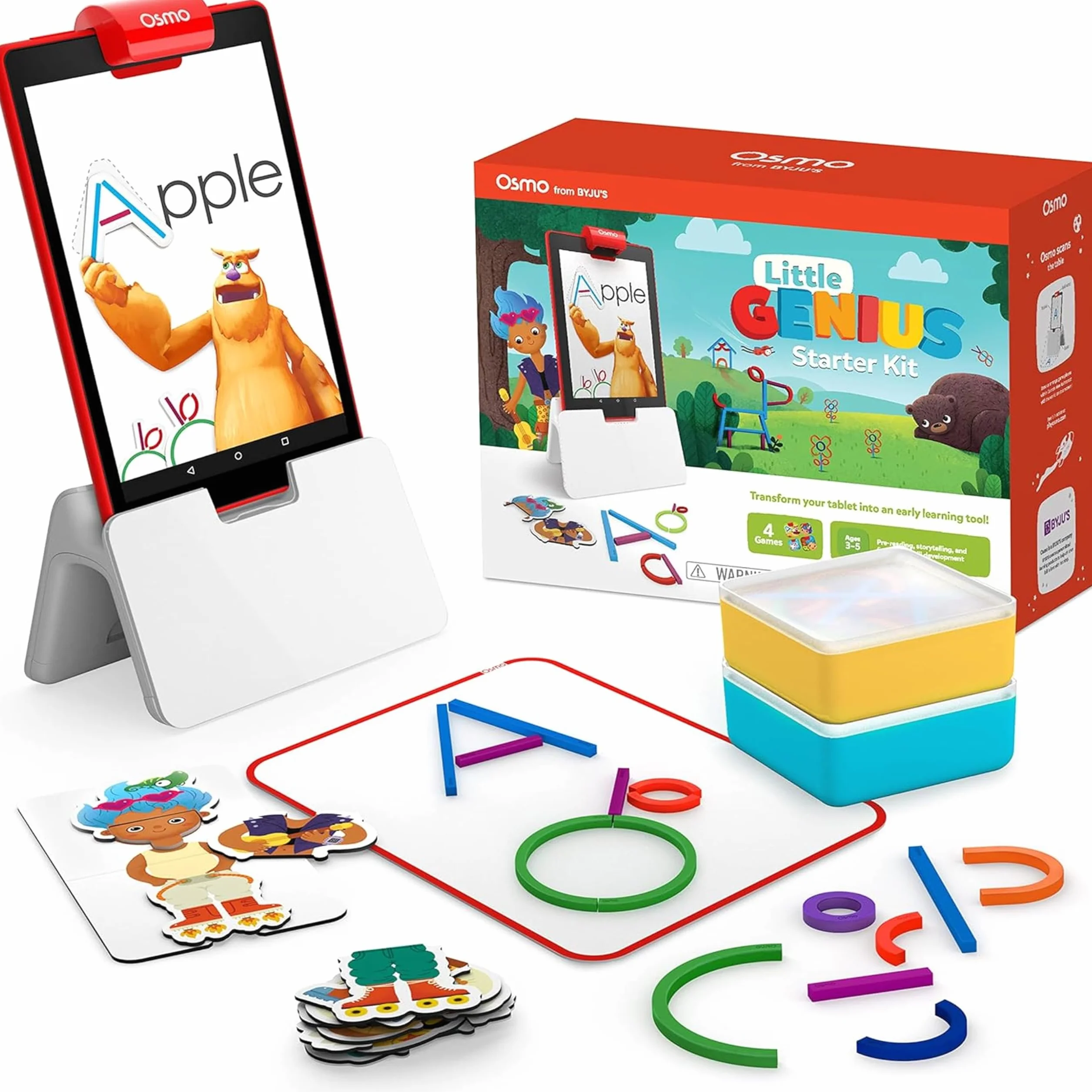 Osmo Zestaw startowy Little Genius do tabletu Fire - 4 edukacyjne gry edukacyjne - wiek przedszkolny - rozwiązywanie problemów i kreatywność - zabawka STEM (podstawa tabletu Osmo Fire w zestawie -