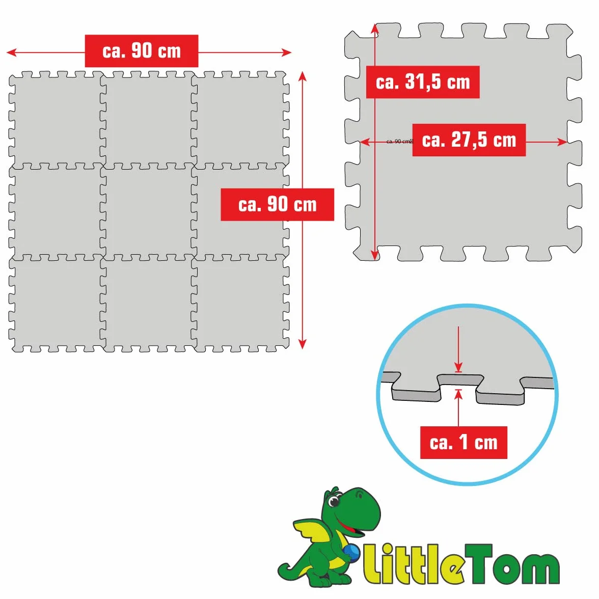 LittleTom Mata do zabawy dla niemowląt 30x30 cm 9 sztuk Miękkie maty do puzzli Piankowe