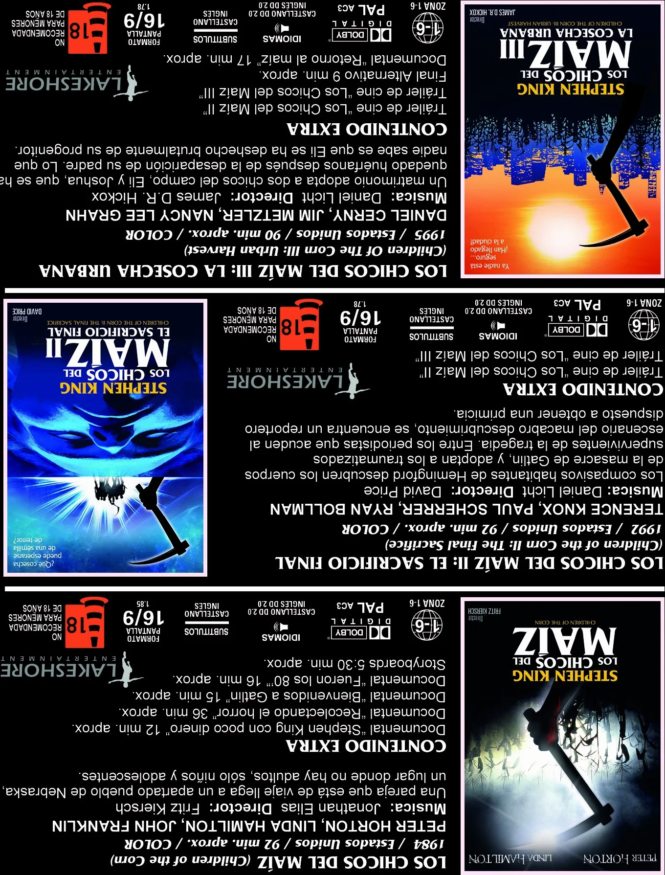 Los Chicos del Maiz I-II y III Edición Digipack Lenticular Limitada y Numerada Coleccionista DVD z 8 postales Children of The Corn I-II-III