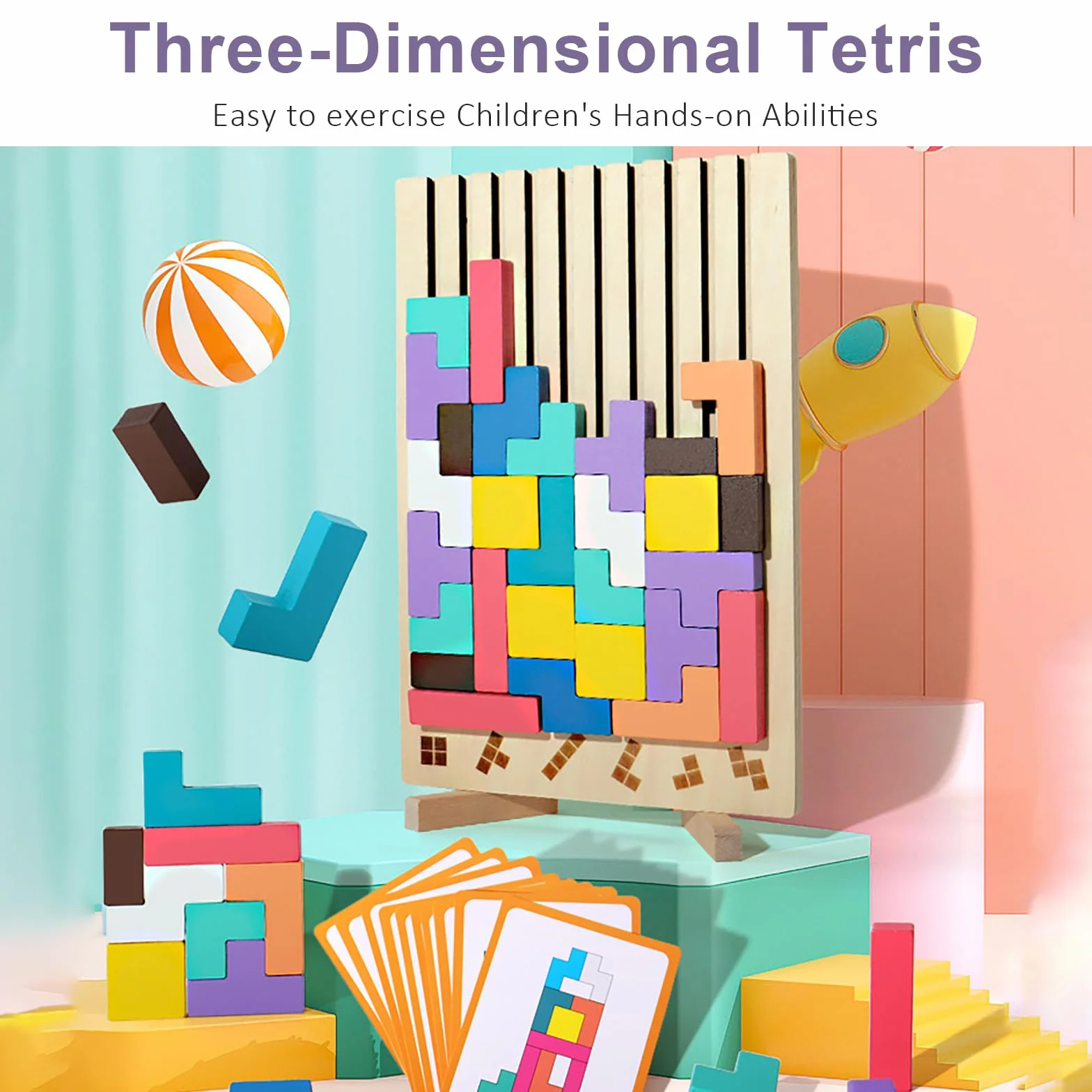 Tetris drewniana zabawka dla dzieci, drewniana zabawka puzzle, Montessori, dla dzieci w wieku od 2 do 10 lat