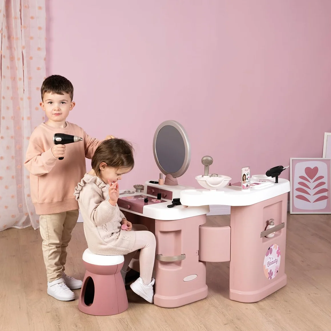 Smoby - My Beauty Center - 3 w 1 Beauty Institute - Fryzjerstwo, Salon paznokci, Sztuczny makijaż - 26 akcesoriów - Materiał z recyklingu - Od 3 lat - Wyprodukowano we Francji