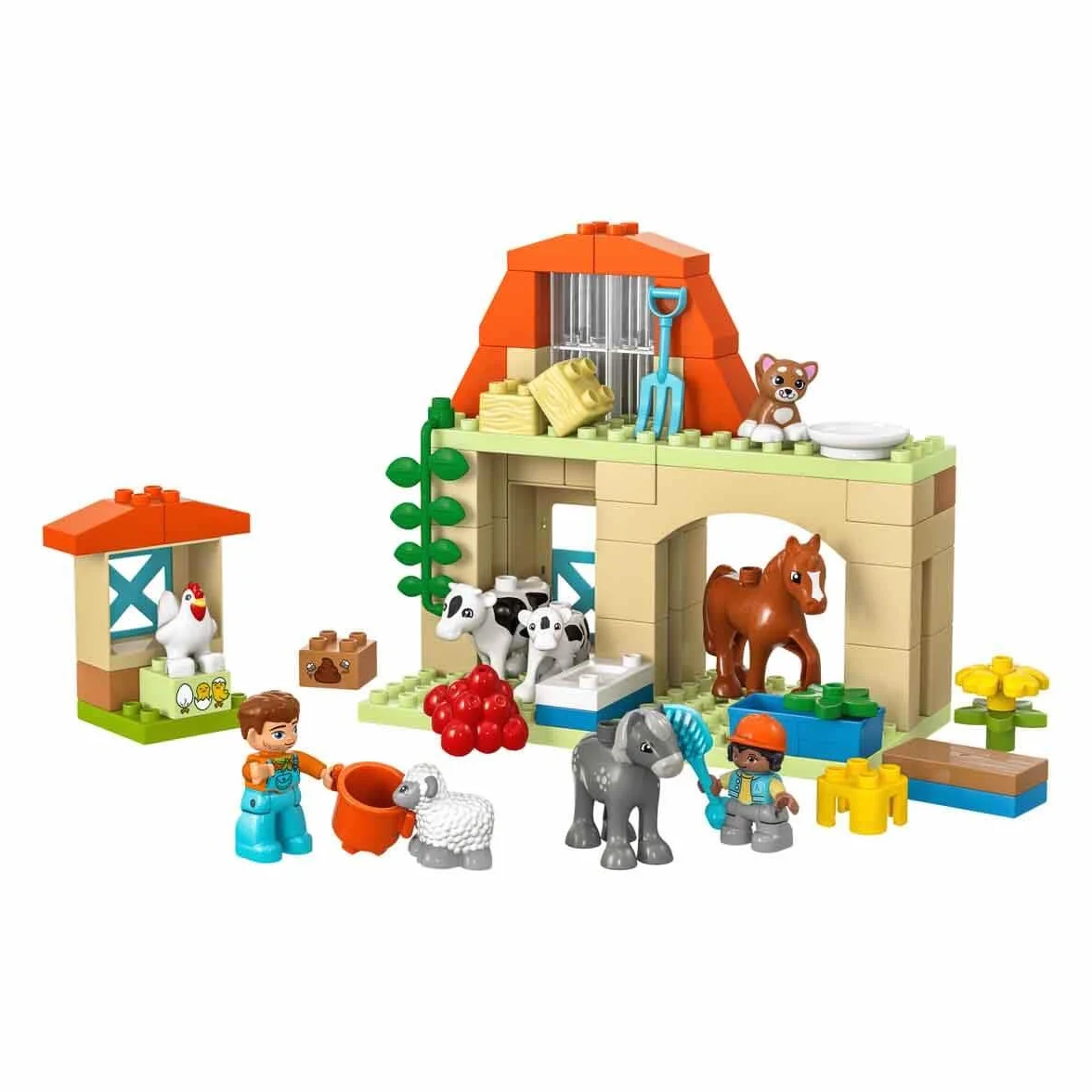 LEGO DUPLO Town Opieka nad zwierzętami na farmie, Zabawka Edukacyjna dla Dziecka z Figurkami Konia, Krowy, Owcy i Kota, Klocki Promujące Rozwój dla Małych Dzieci, Prezent dla 2-latka 10416