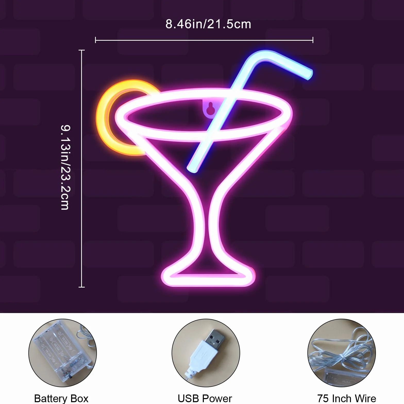 Neonowy znak koktajlowy, lampka nocna, do dekoracji ścian, bateria i USB, podwójne zasilanie, koktajle, lampka nocna do baru, klubu, baru, koszyka, dekoracja, piękny neonowy znak, fajny neonowy znak