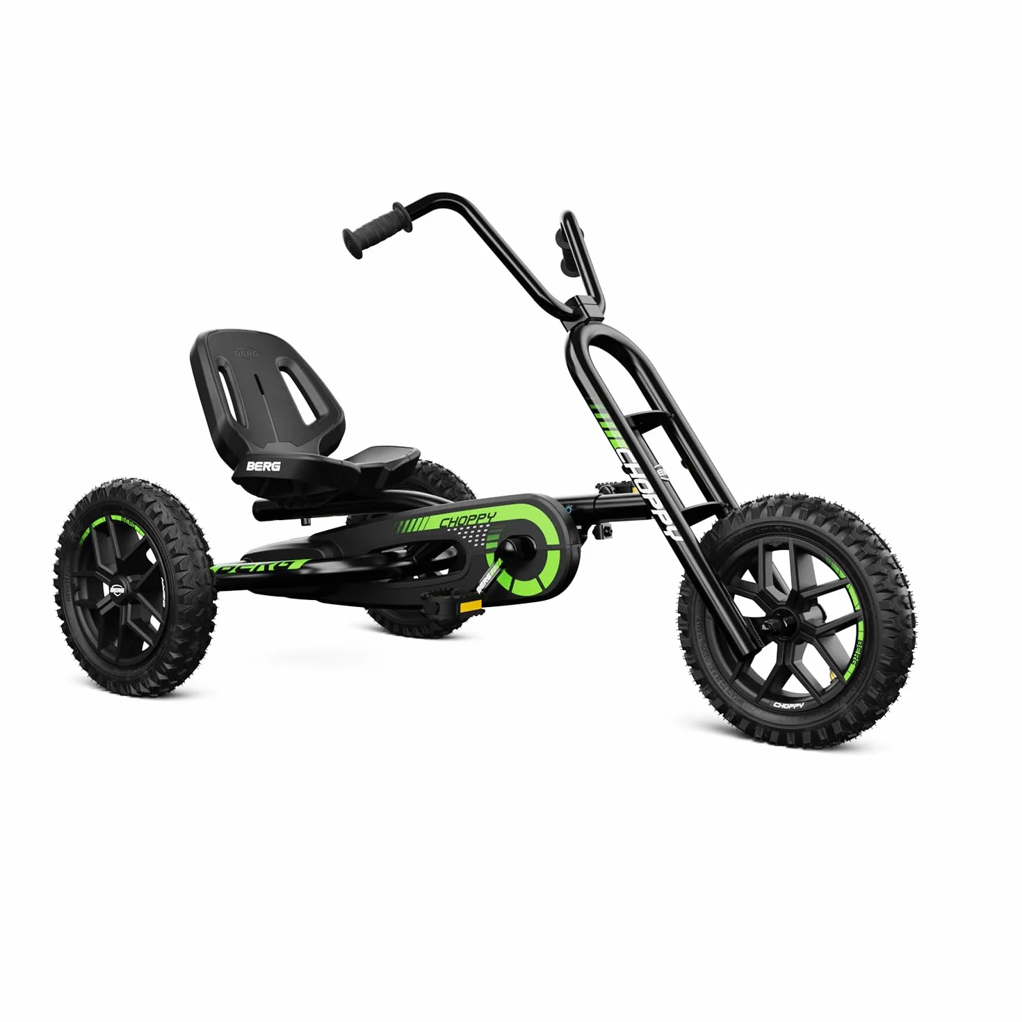 BERG Gokart Choppy Neo pojazd dziecięcy, samochód na pedały z optymalnym zabezpieczeniem, 3 opony pneumatyczne i wolny bieg, zabawka dla dzieci w wieku 3-8 lat, czarny