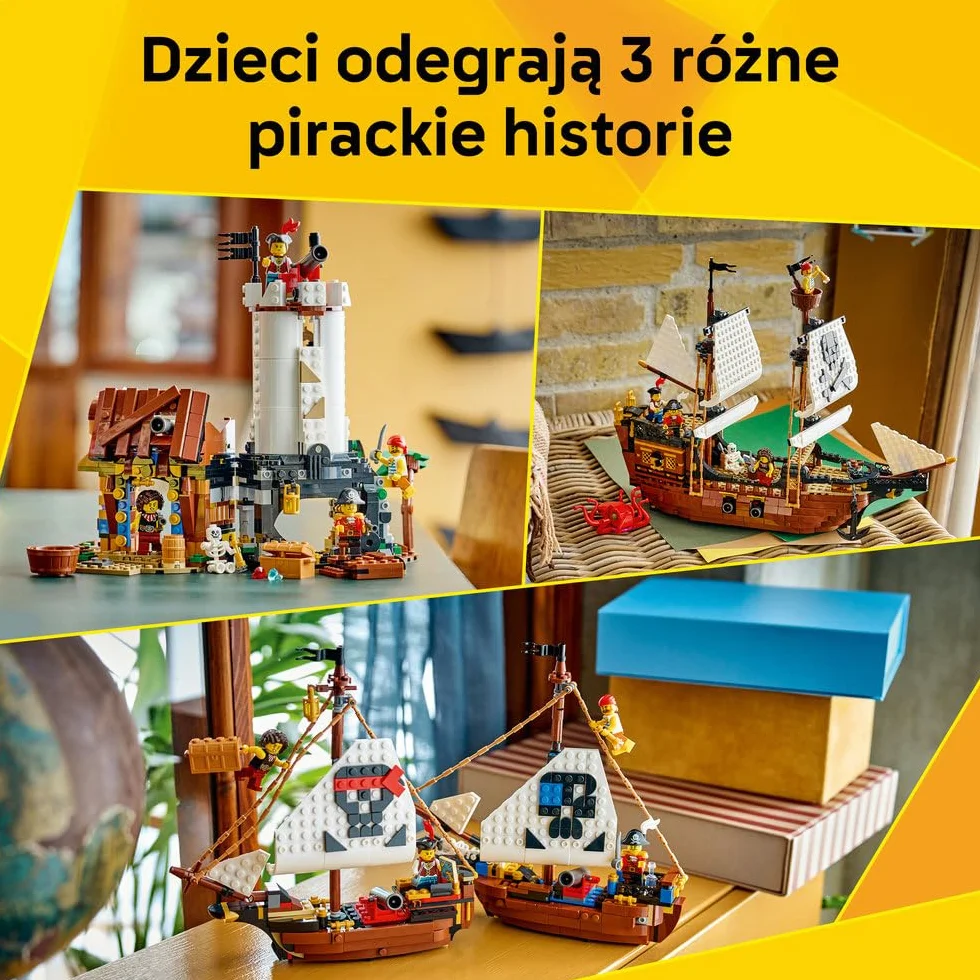 LEGO Creator 3 w 1 Legendarny statek piracki, zabawka konstrukcyjna dla chłopca lub dziewczynki, możliwość przebudowania na zamek lub bliźniacze statki, prezent dla dzieci w wieku od 9 lat 31387