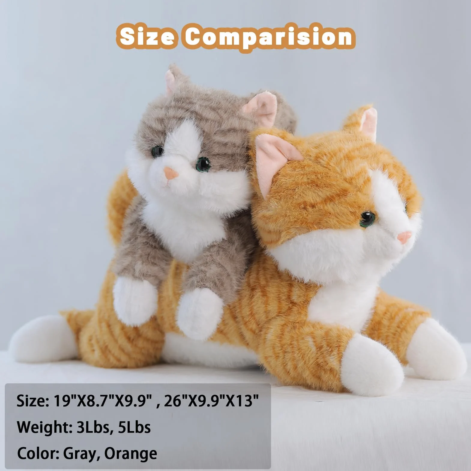 Ciężki pluszowy kot – ważony kot (45 cm/60 cm) – 0,9 kg/2,1 kg – szary, pomarańczowy, czarny – miękka zabawka uspokajająca dla dzieci i dorosłych
