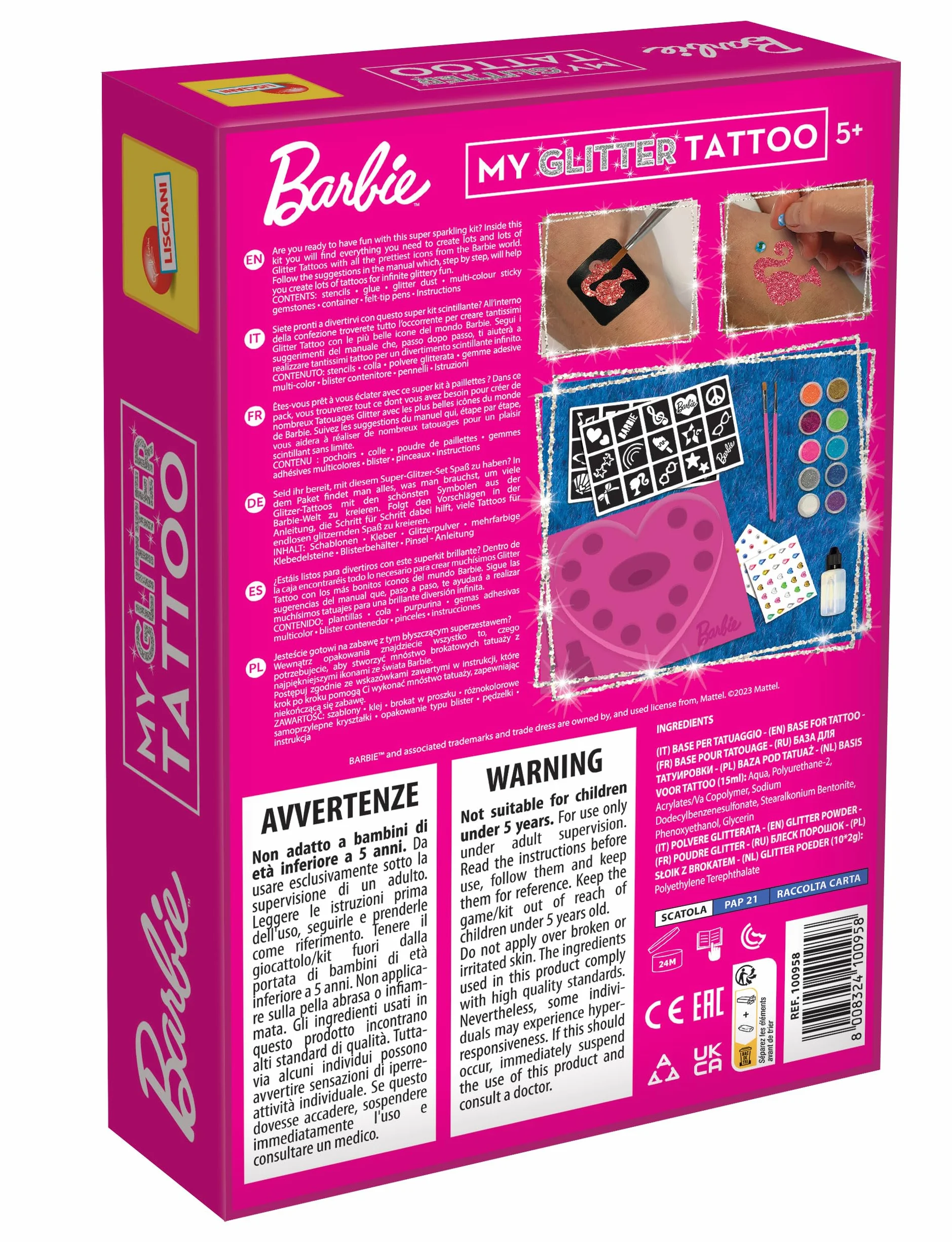 Lisciani Gry - Barbie My Glitter Tattoo, Kwiatowy Kolor Meine Scientillant-Tatuaggi, S, 100958