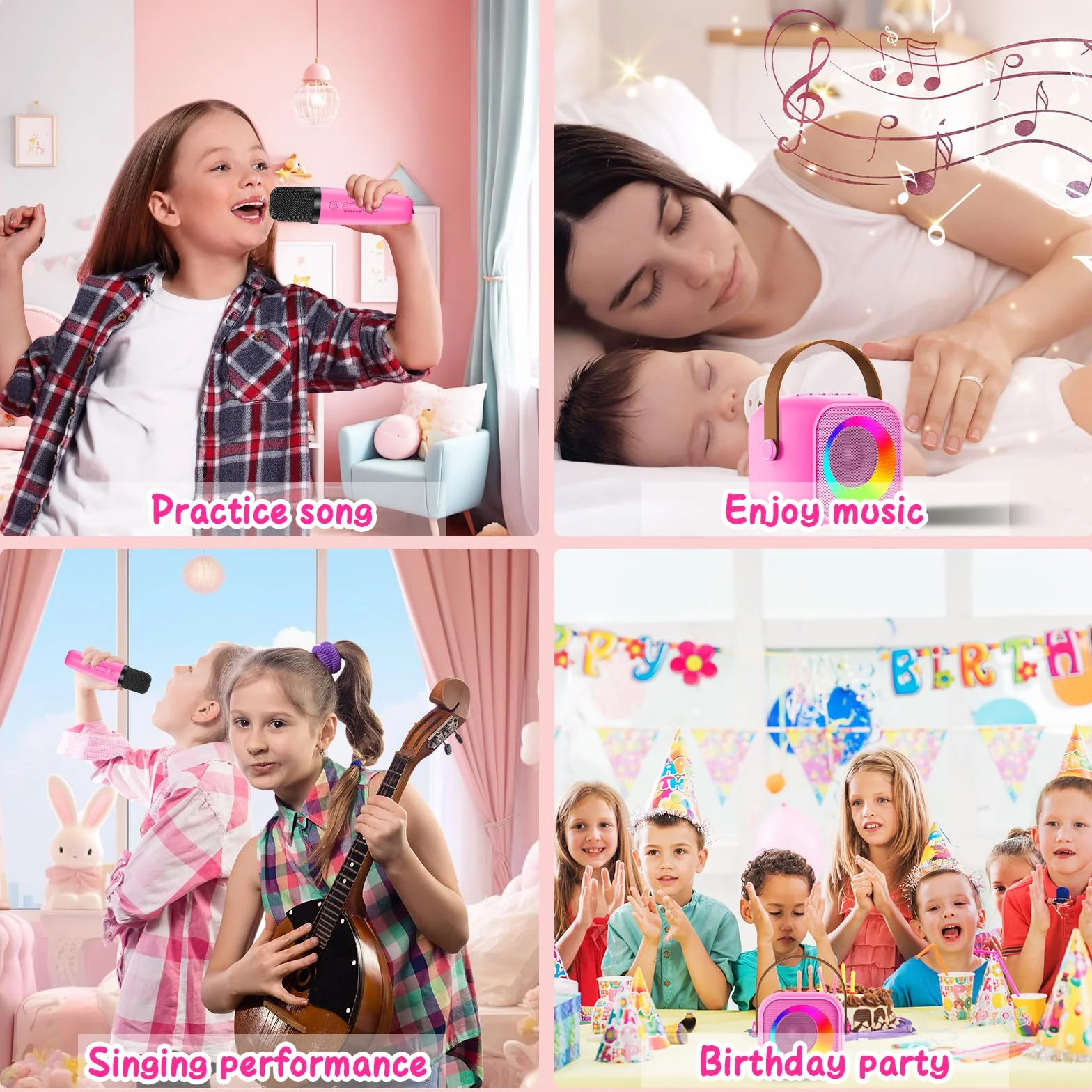 Maszyna do karaoke dla dzieci z 2 mikrofonami, mini mikrofon bezprzewodowy do karaoke, przenośny głośnik Bluetooth ze światłami LED, prezent dla dziewcząt i chłopców
