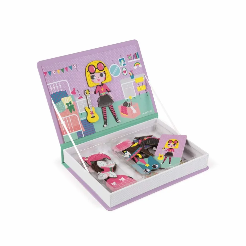 Janod - Magneti'Book for Girls - Magnetic Educational Game, 46 Pieces - Fine Motor Skills and Imagination Learning - From 3 Years, J02718