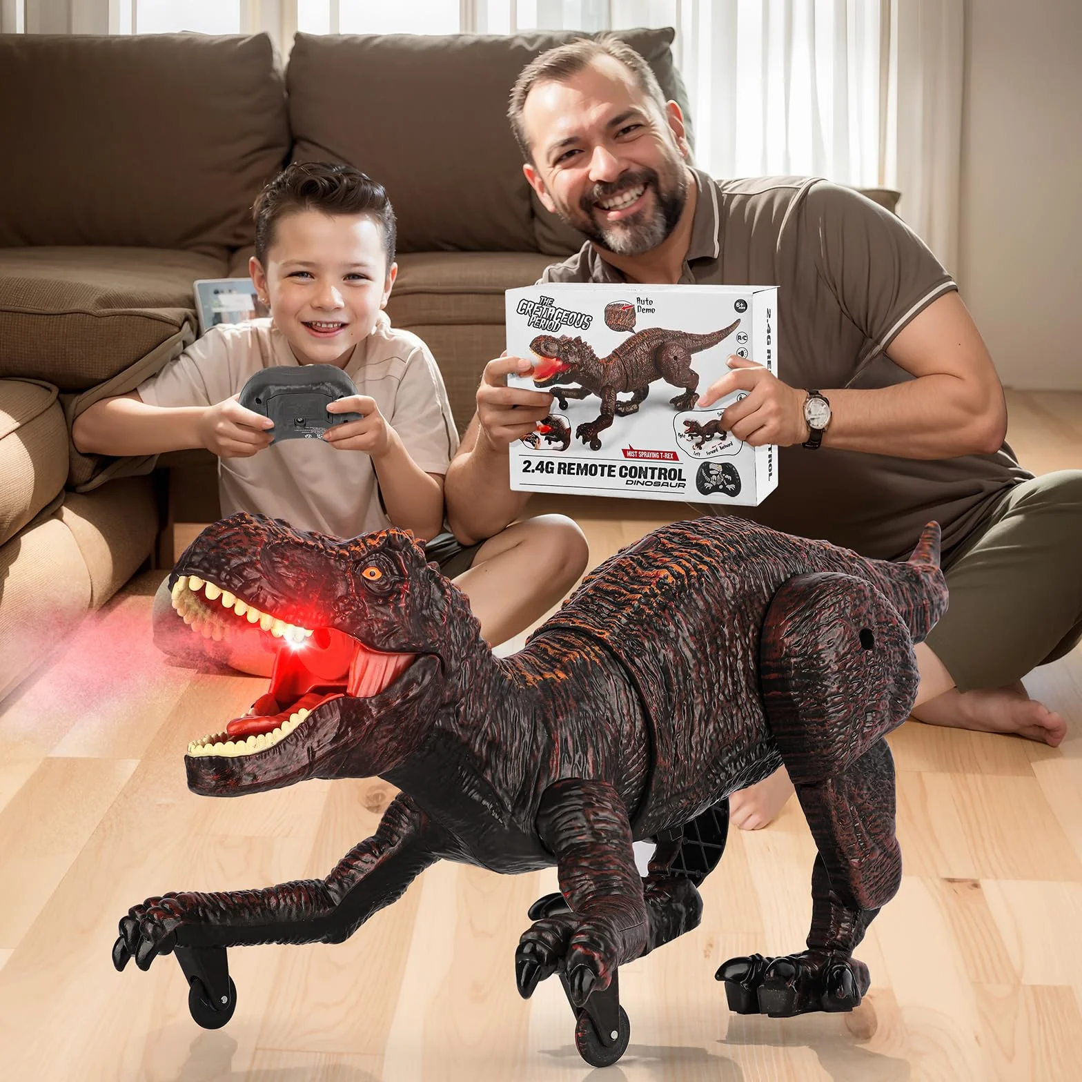 Zabawka dinozaur dla dzieci, zdalnie sterowane dinozaury 2,4 GHz ze sprayem, rykiem, światłem, interaktywne roboty RC Dino z możliwością ładowania Prezent dla chłopców, dziewczynek w wieku 6+ lat
