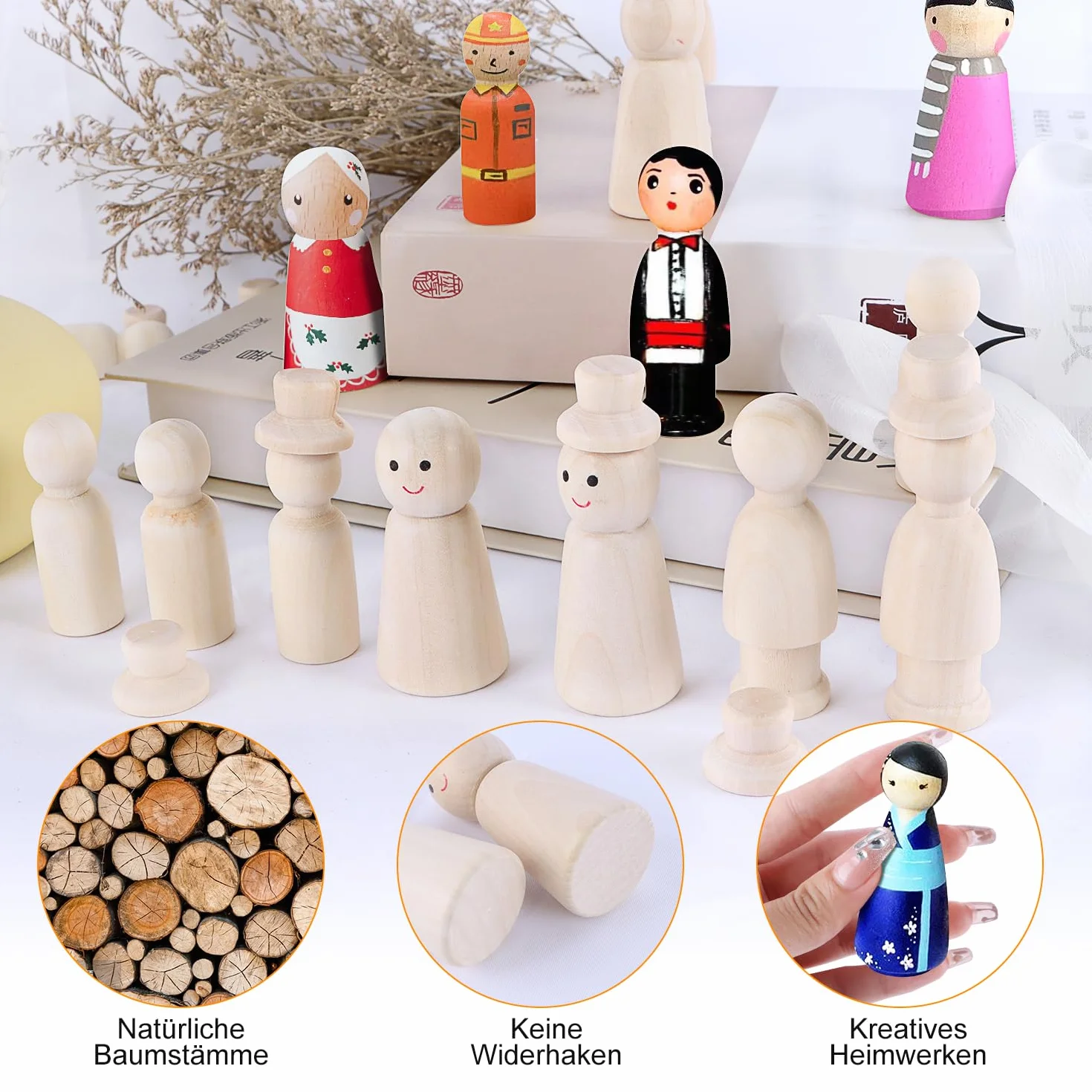 ENUTROF Peg Doll Drewniane Figury Malowane Drewniane Figurki 50 szt. Kolorowanki Lalki do DIY Artystyczne i Malowane Dekoracje Życie Ślub Urodziny