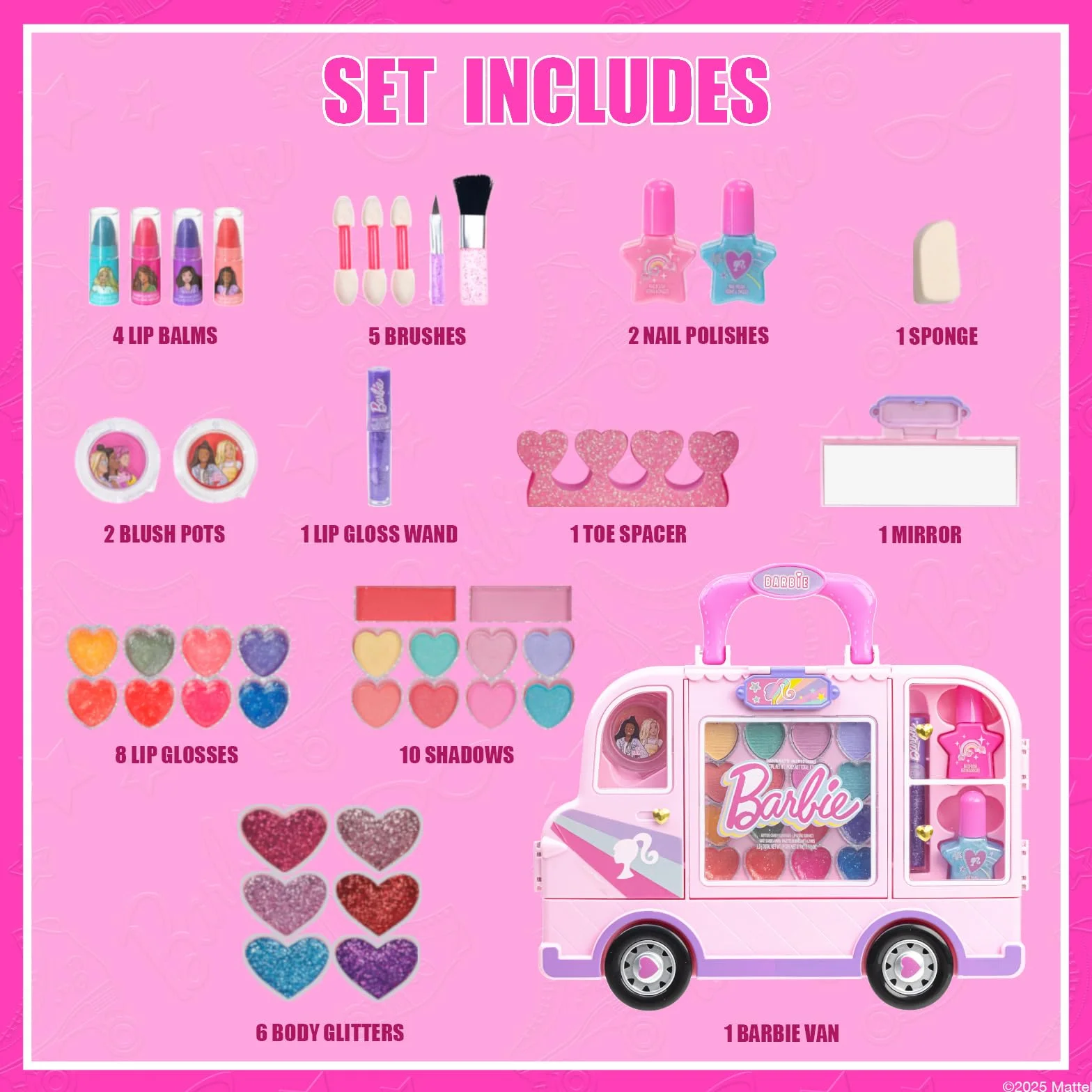 Zestaw do makijażu Barbie-Auto dla dziewczynek, prawdziwy zmywalny zestaw do makijażu, DIY-makijaż dla 6, 7, 8, 9, 10, 11 i 12 latek od Townley Girl