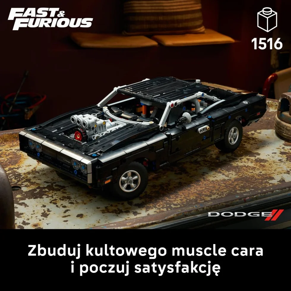 LEGO Technic Samochód Fast and Furious Dodge Charger R/T, zestaw konstrukcyjny dla dorosłych z filmu Szybcy i wściekli, ozdoba do salonu lub biura, pomysł na prezent urodzinowy dla mężczyzny 42231